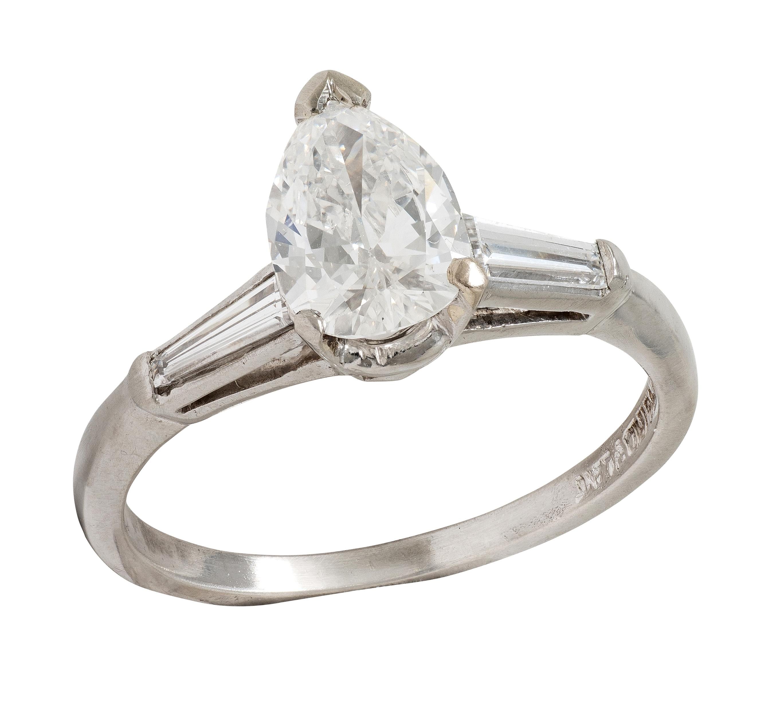 Mid-Century 1.36 CTW Pear Cut Diamond Platinum Vintage Engagement Ring