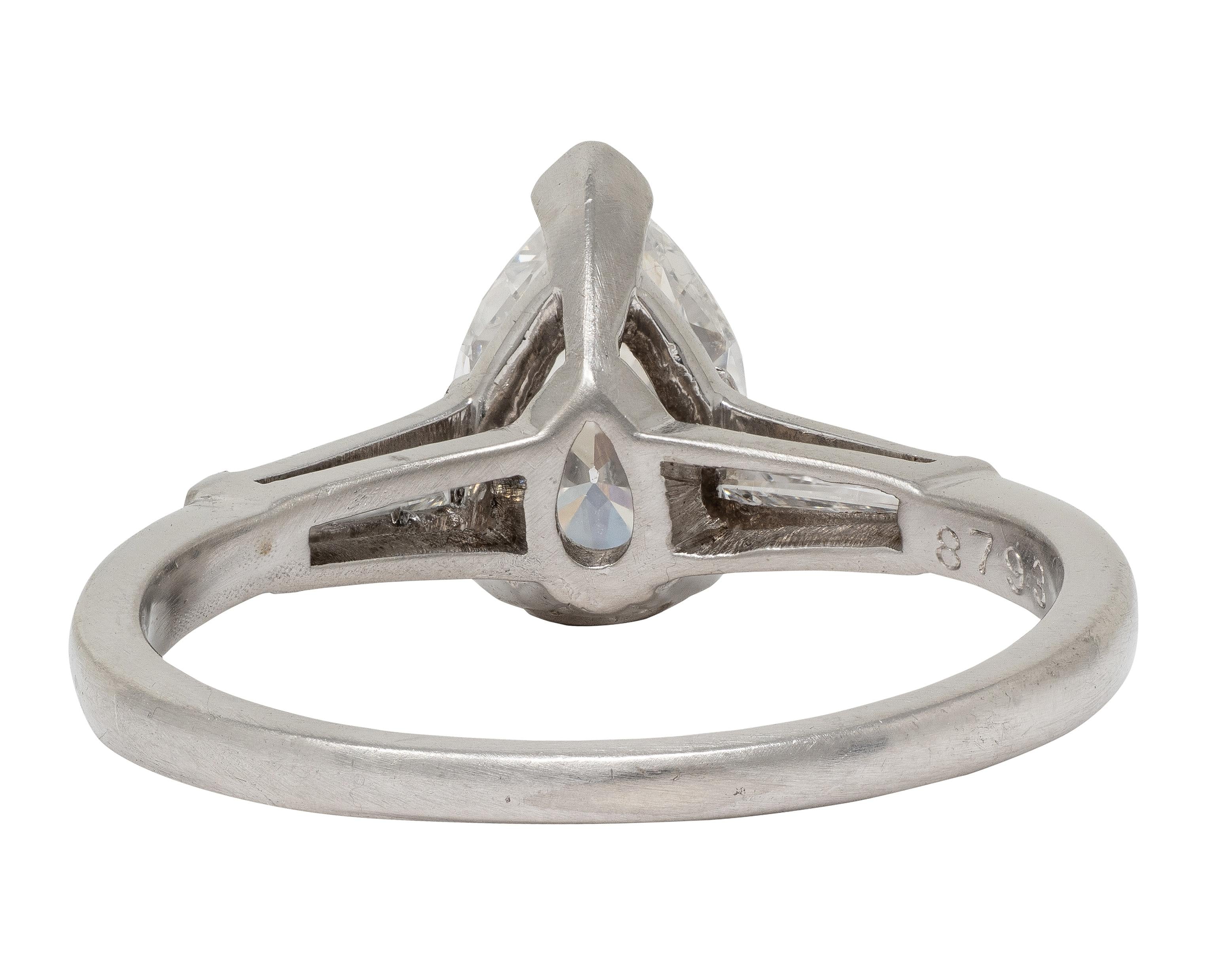 Mid-Century 1.36 CTW Pear Cut Diamond Platinum Vintage Engagement Ring