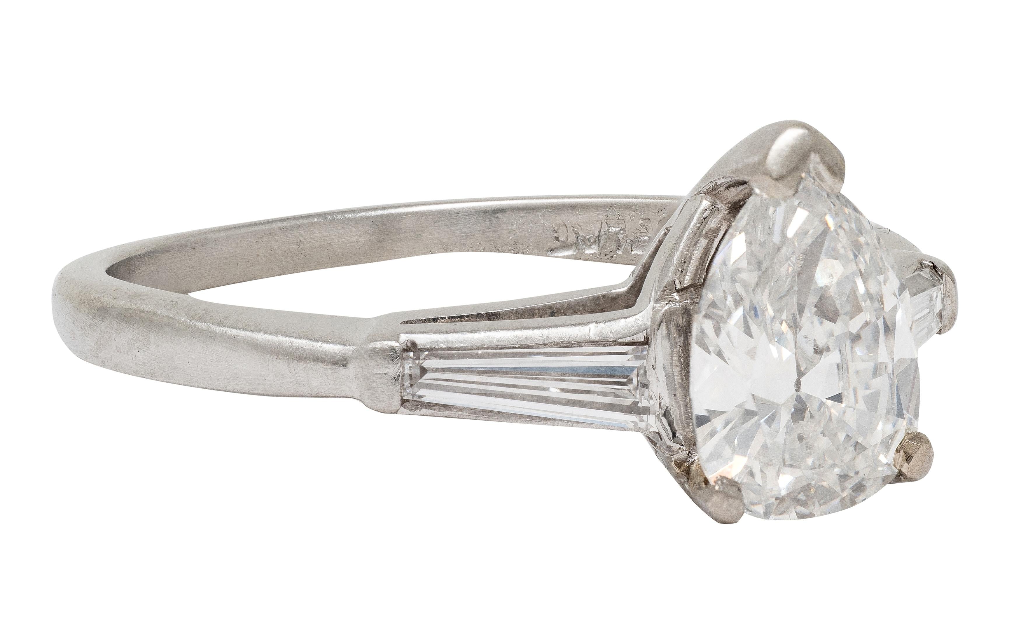 Mid-Century 1.36 CTW Pear Cut Diamond Platinum Vintage Engagement Ring