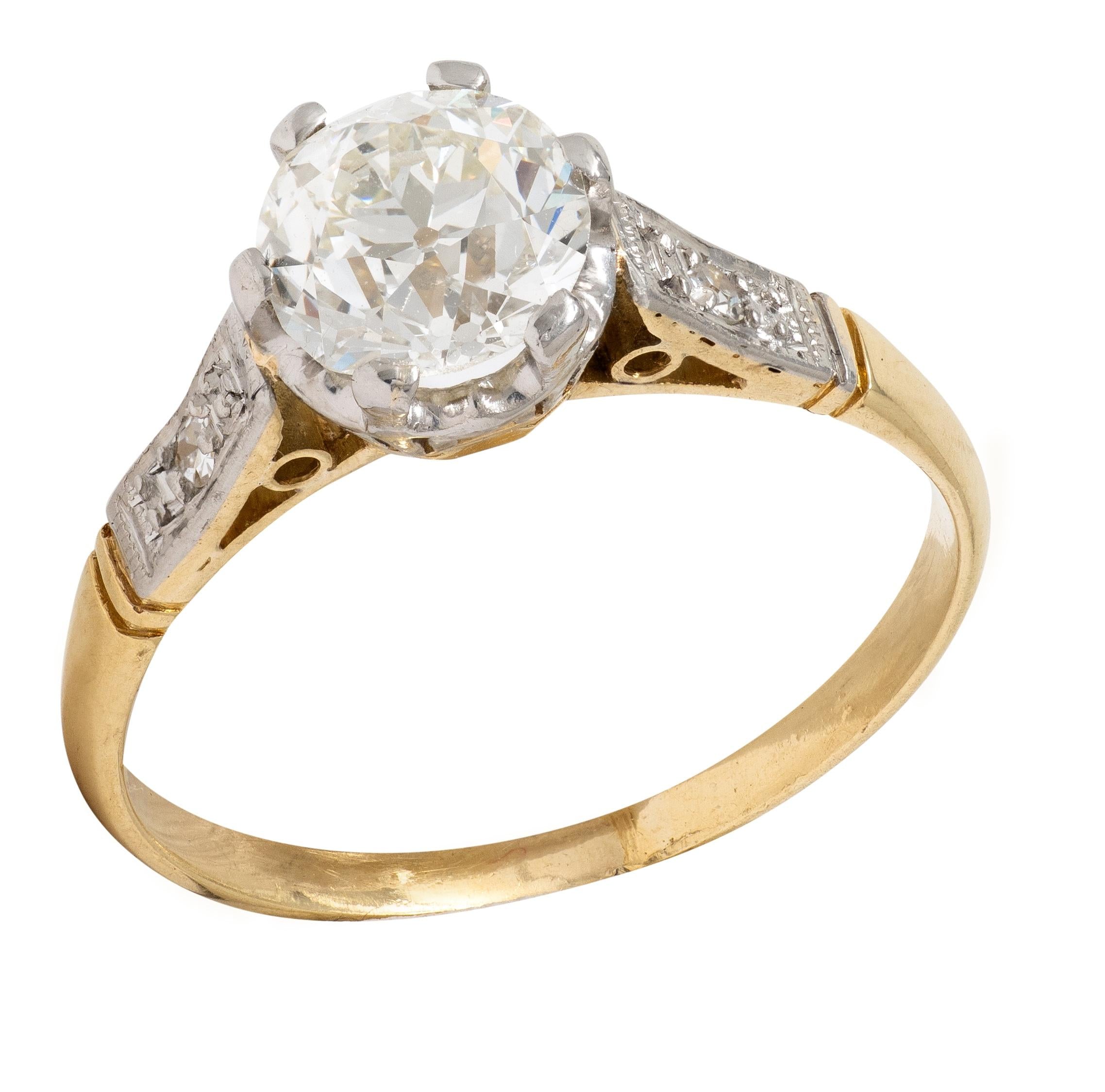 Art Deco Old European Cut Diamond Platinum 18K Gold Antique Engagement Ring