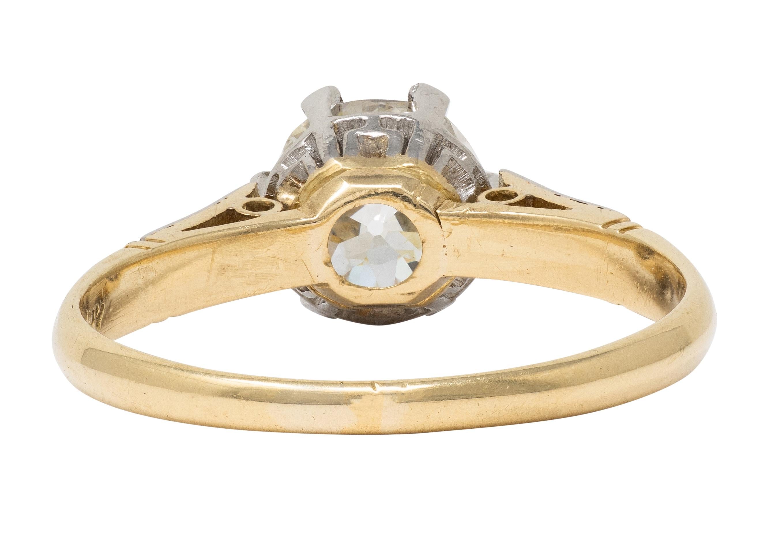 Art Deco Old European Cut Diamond Platinum 18K Gold Antique Engagement Ring