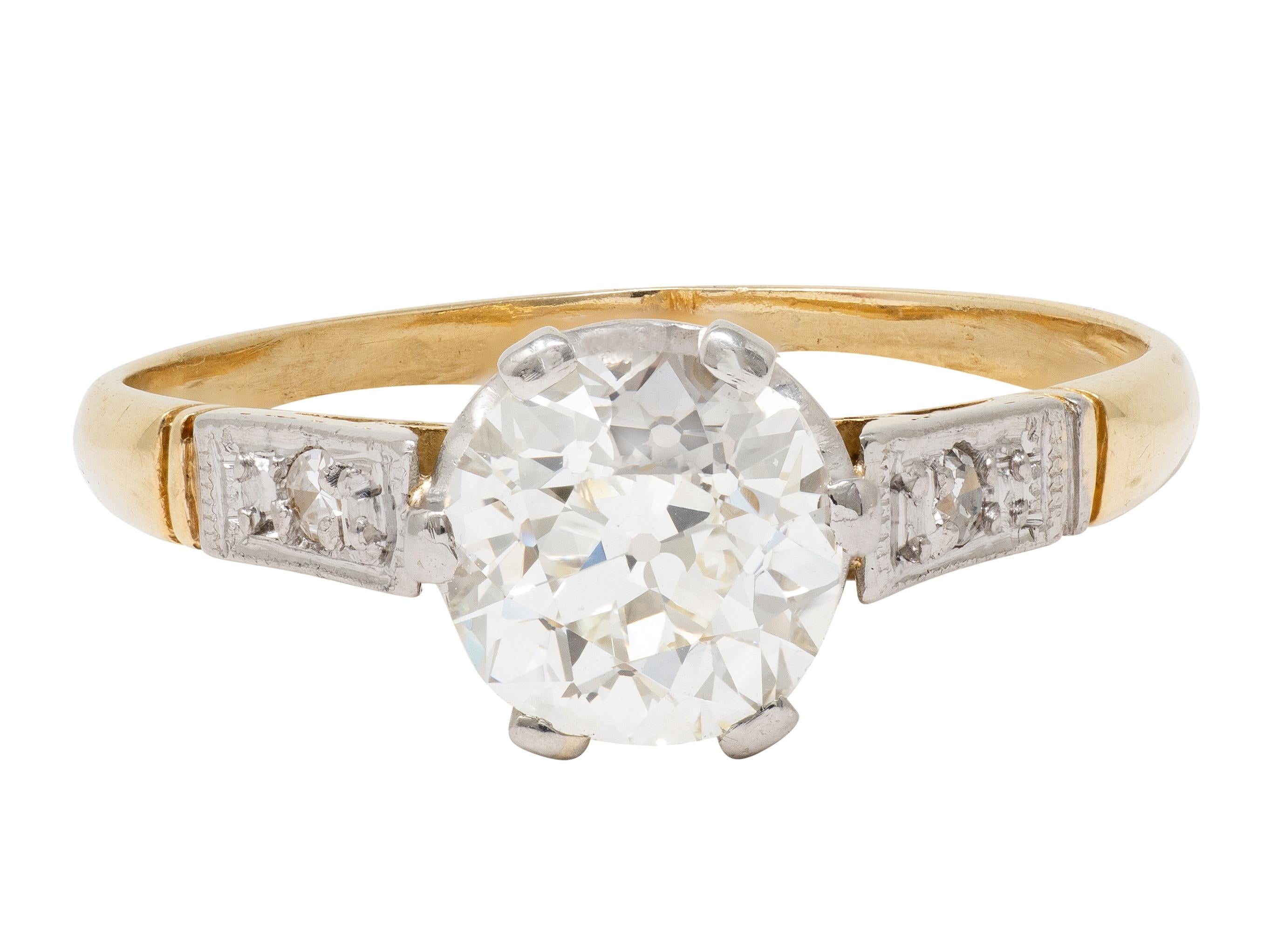 Art Deco Old European Cut Diamond Platinum 18K Gold Antique Engagement Ring