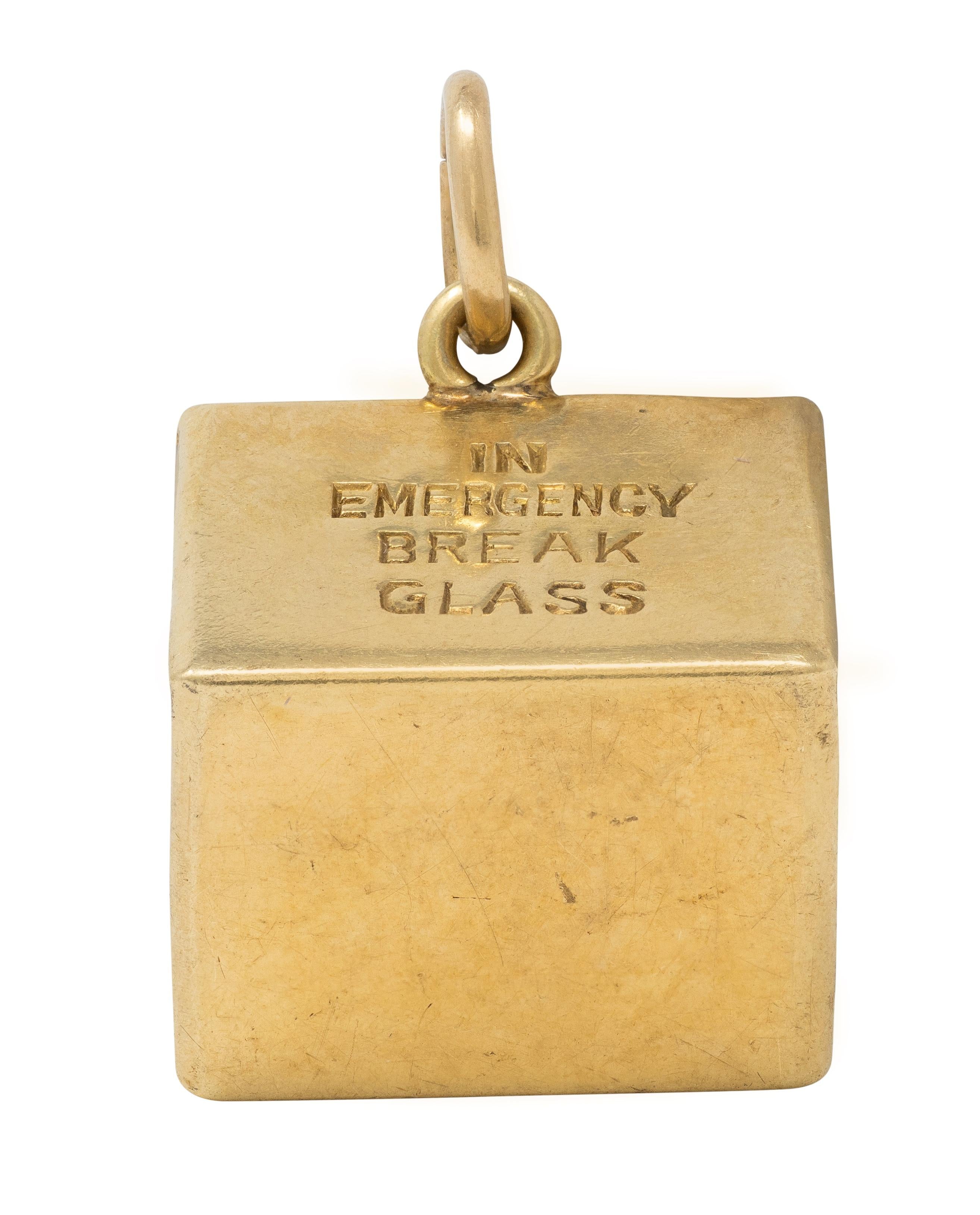 Cartier 14K Yellow Gold Retro 1940's IN EMERGENCY BREAK GLASS Dollar Bill Charm
