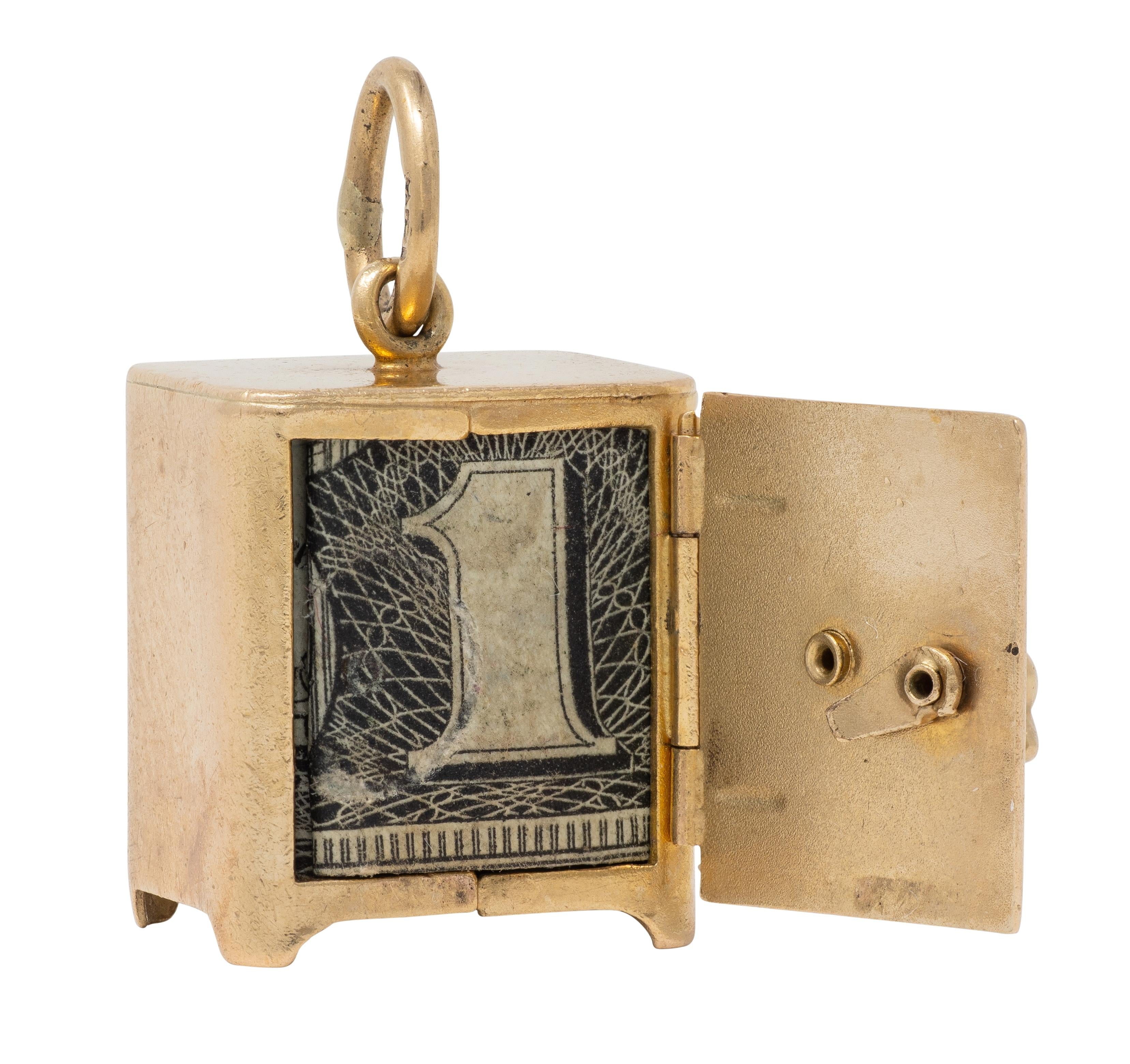 Retro 1940's 14 Karat Yellow Gold Functional Safe Dollar Bill Charm Pendant