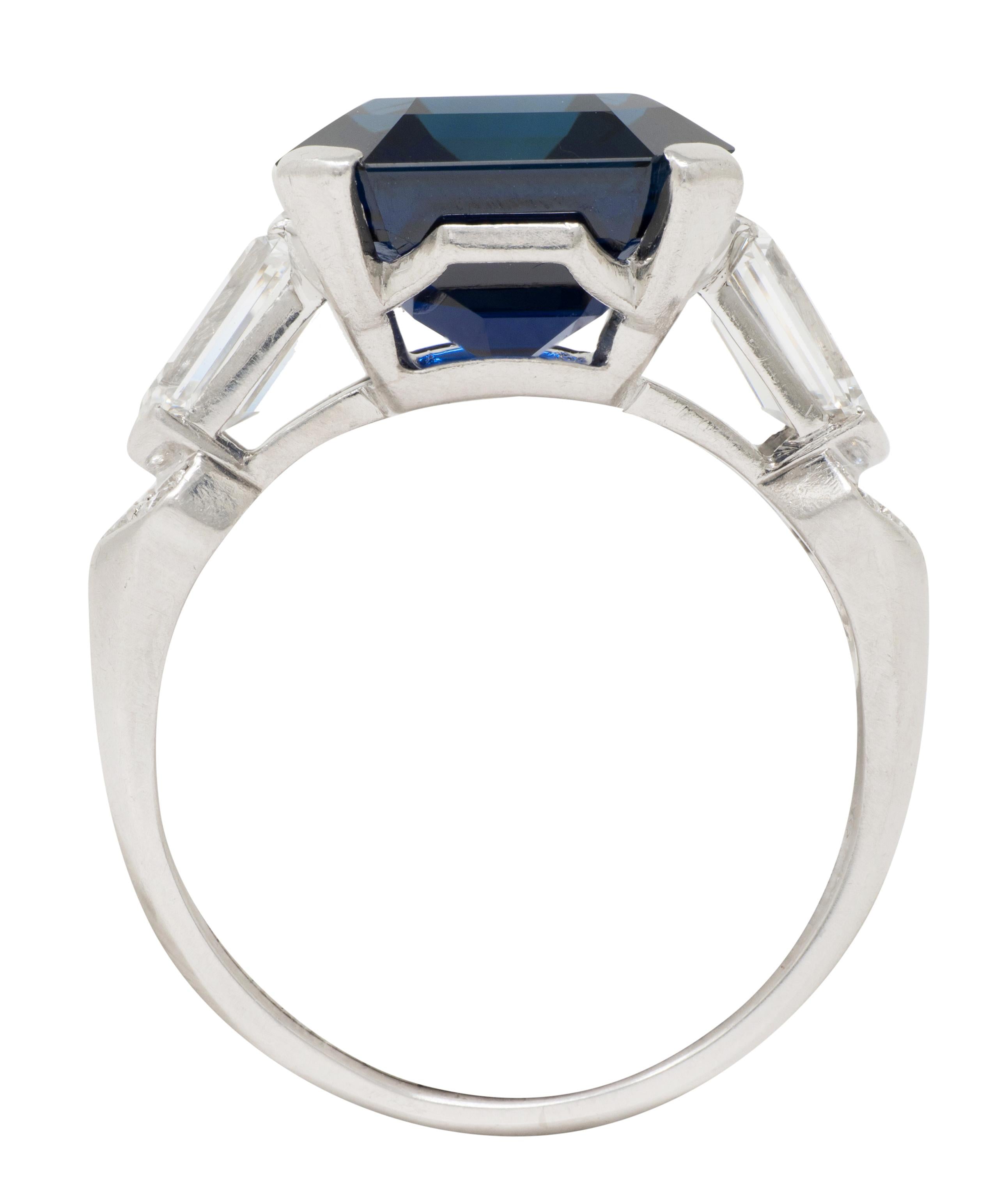 Mid-Century 9.28 CTW No Heat Sapphire Diamond Vintage Cocktail Ring AGL