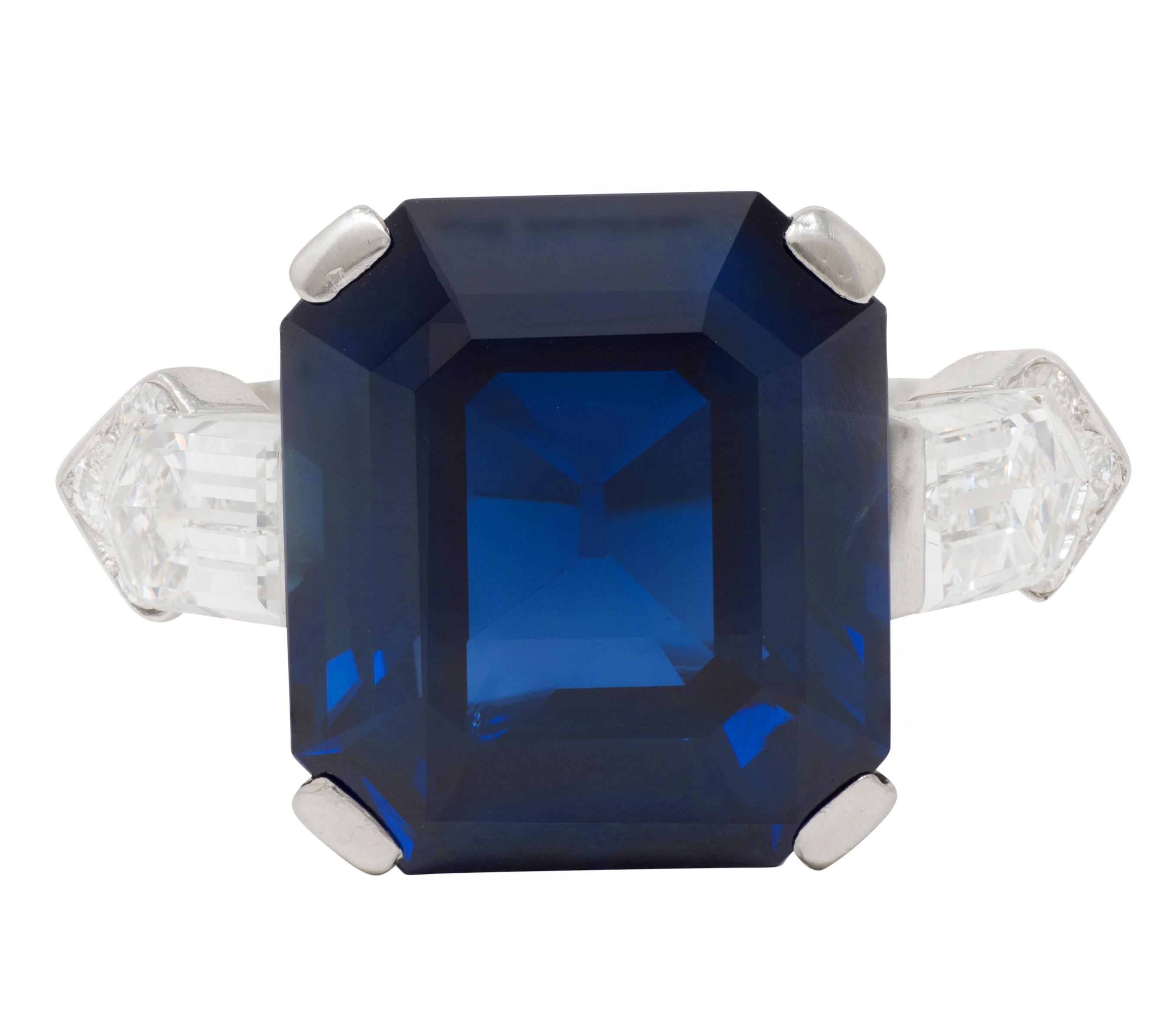 Mid-Century 9.28 CTW No Heat Sapphire Diamond Vintage Cocktail Ring AGL