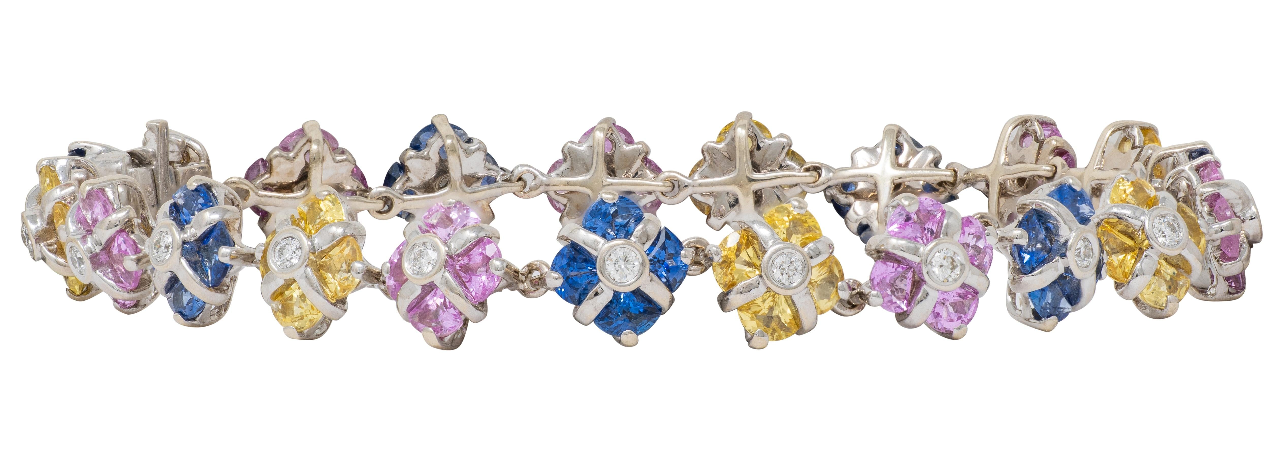 Contemporary 11.02 CTW Party Color Sapphires Diamond 18K Gold Bracelet