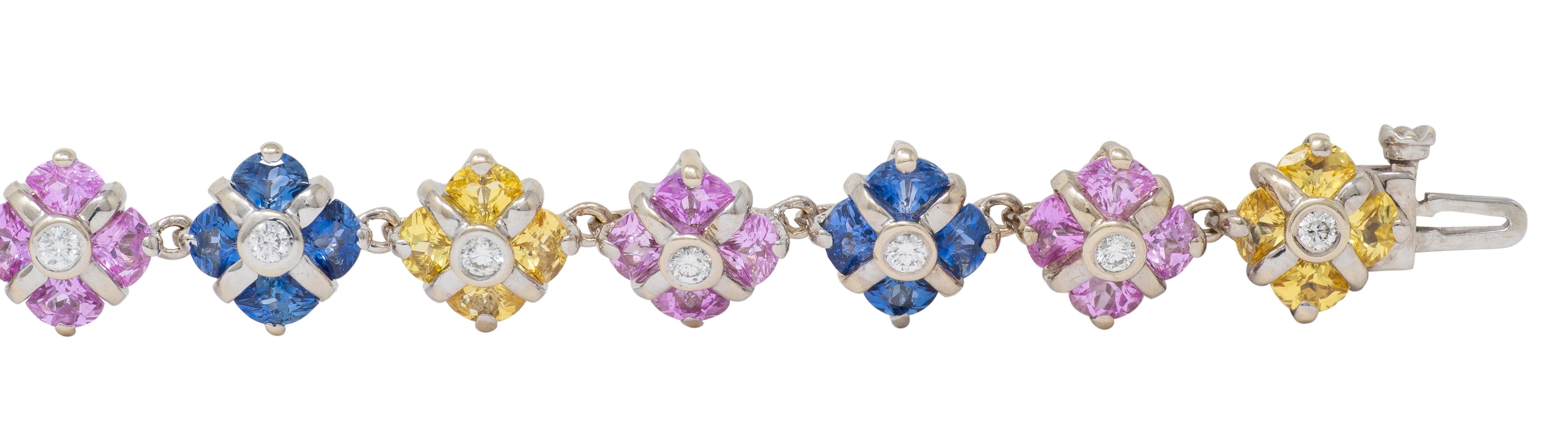 Contemporary 11.02 CTW Party Color Sapphires Diamond 18K Gold Bracelet