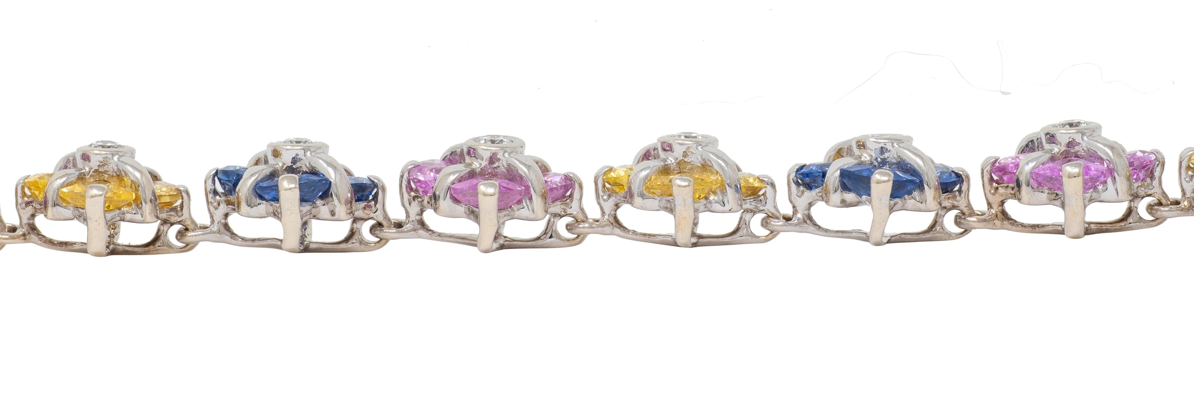 Contemporary 11.02 CTW Party Color Sapphires Diamond 18K Gold Bracelet