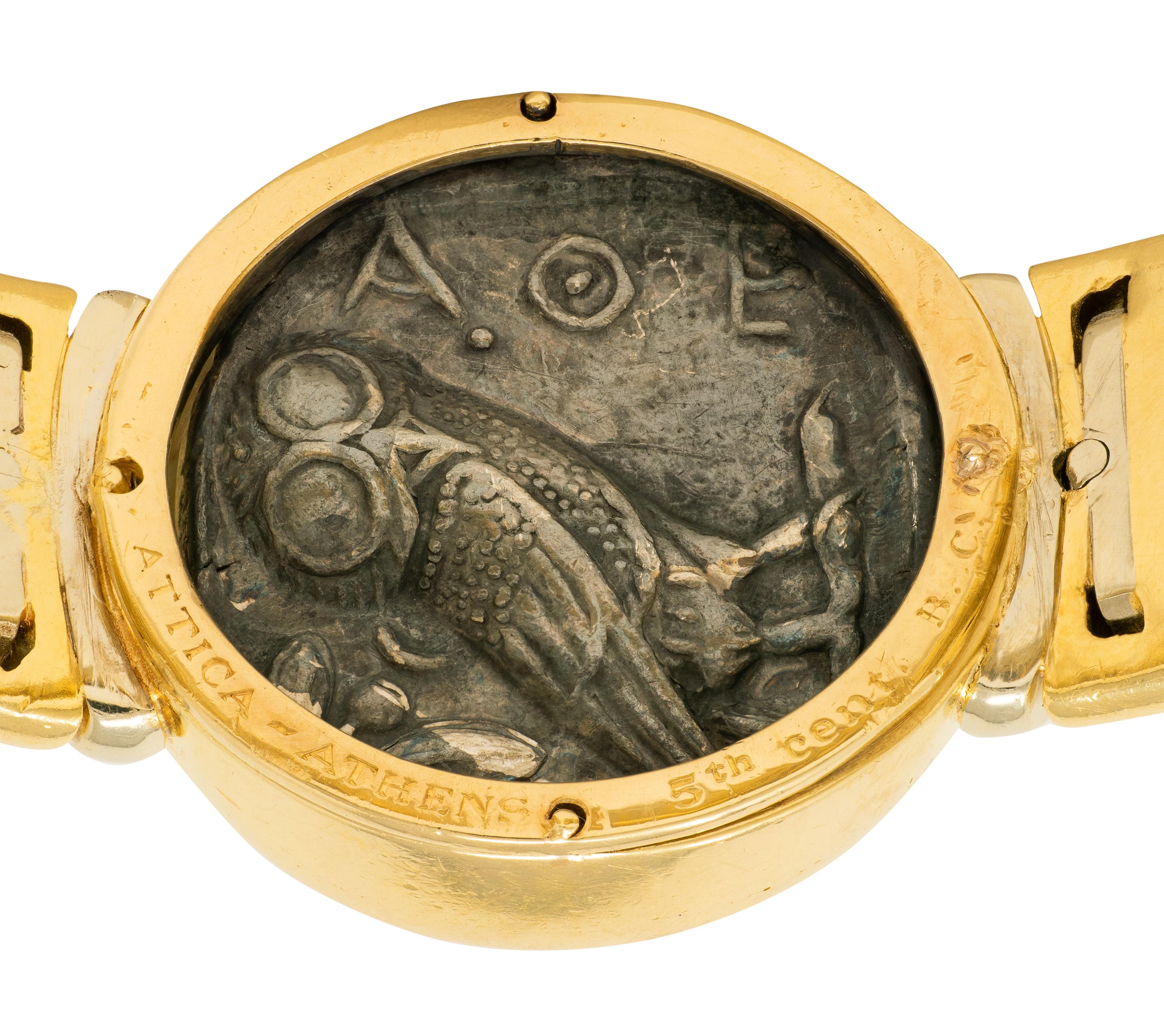 Bulgari 1980's Ancient Coin 18K Gold Vintage Monete Tubogas Cuff Bracelet