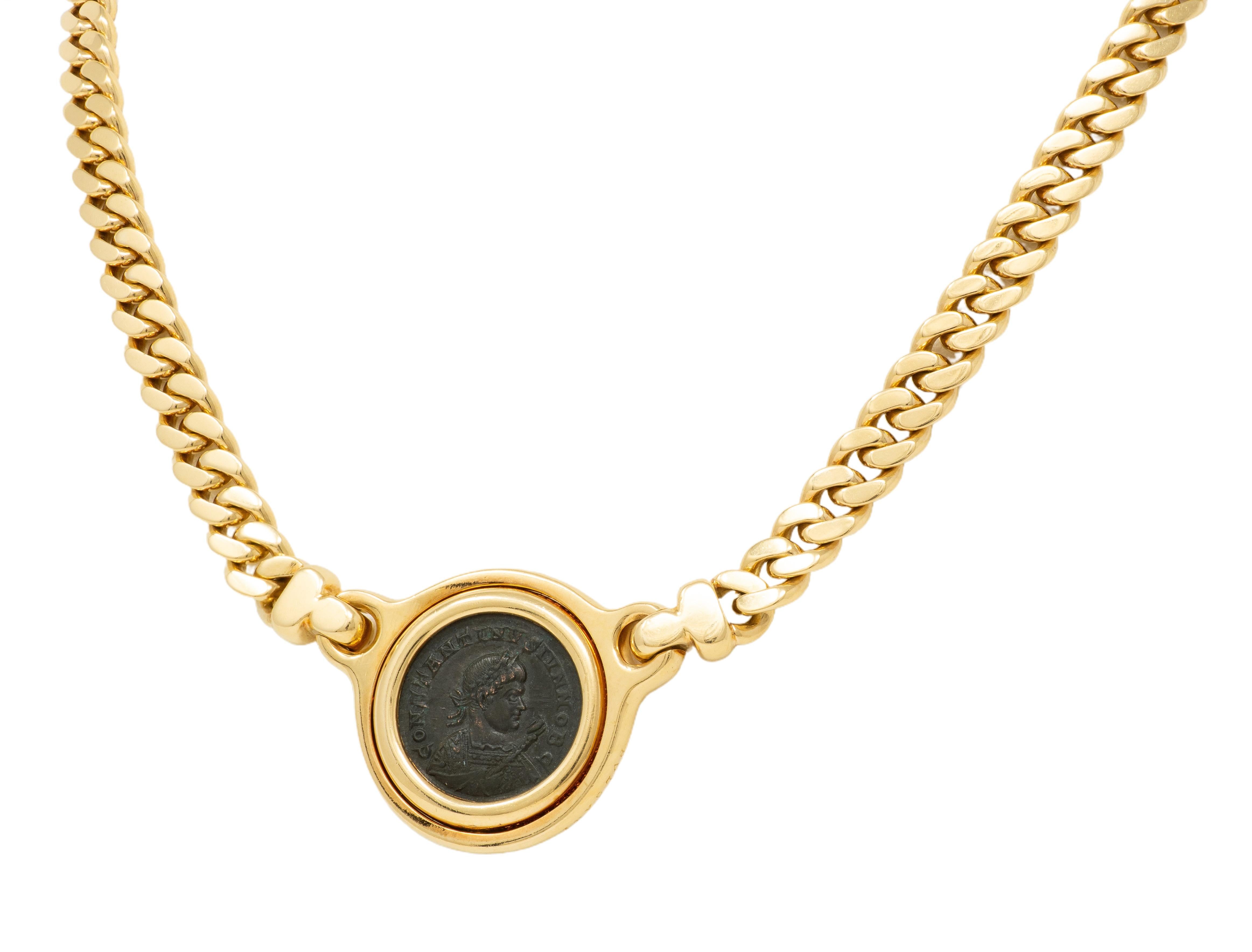 Bulgari Ancient Coin 18K Gold Vintage Flip Roman Constantine Vintage Necklace