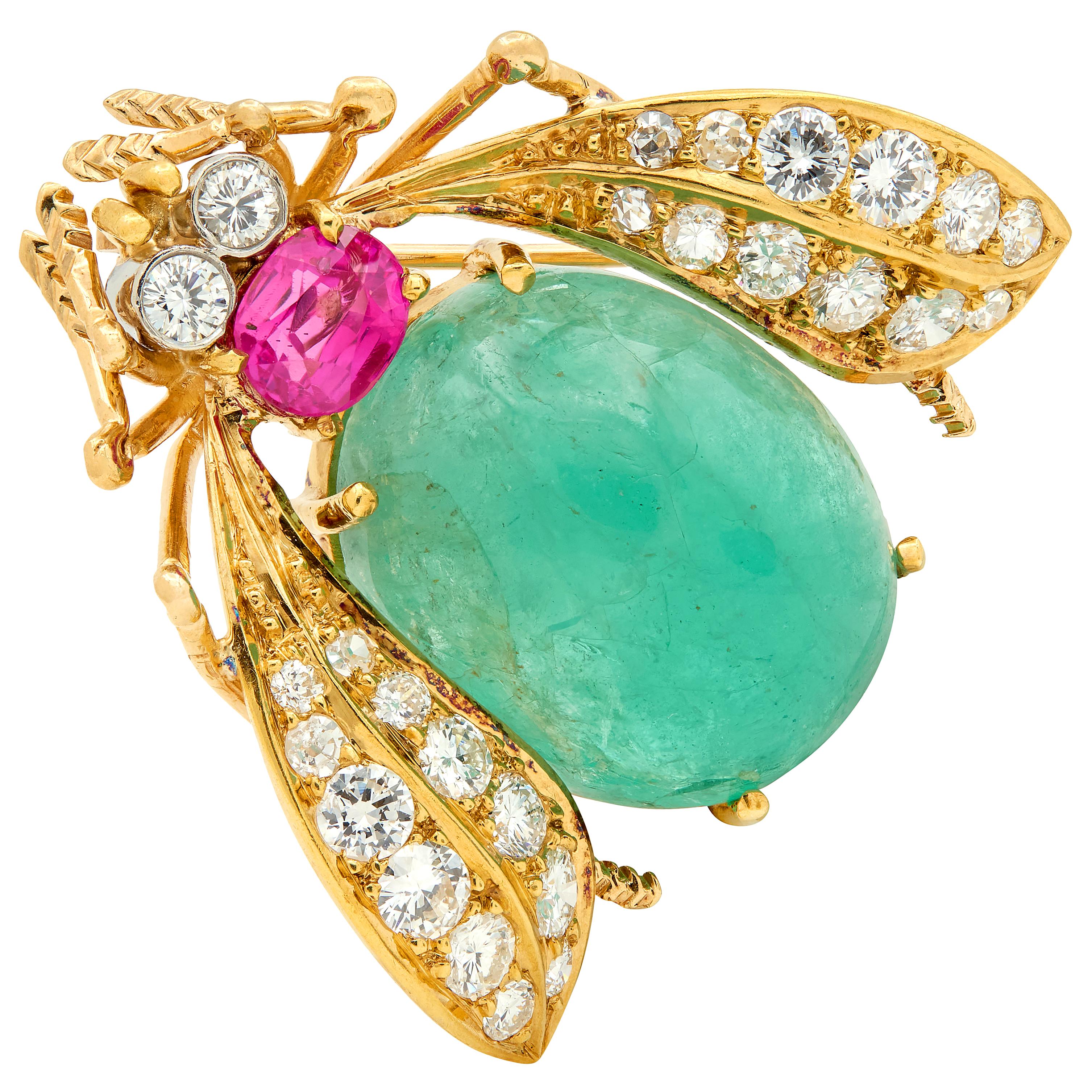 Van Cleef & Arpels 1960 19.70 CTW Multi-Gem 18K Gold Platinum Vintage Bee Brooch