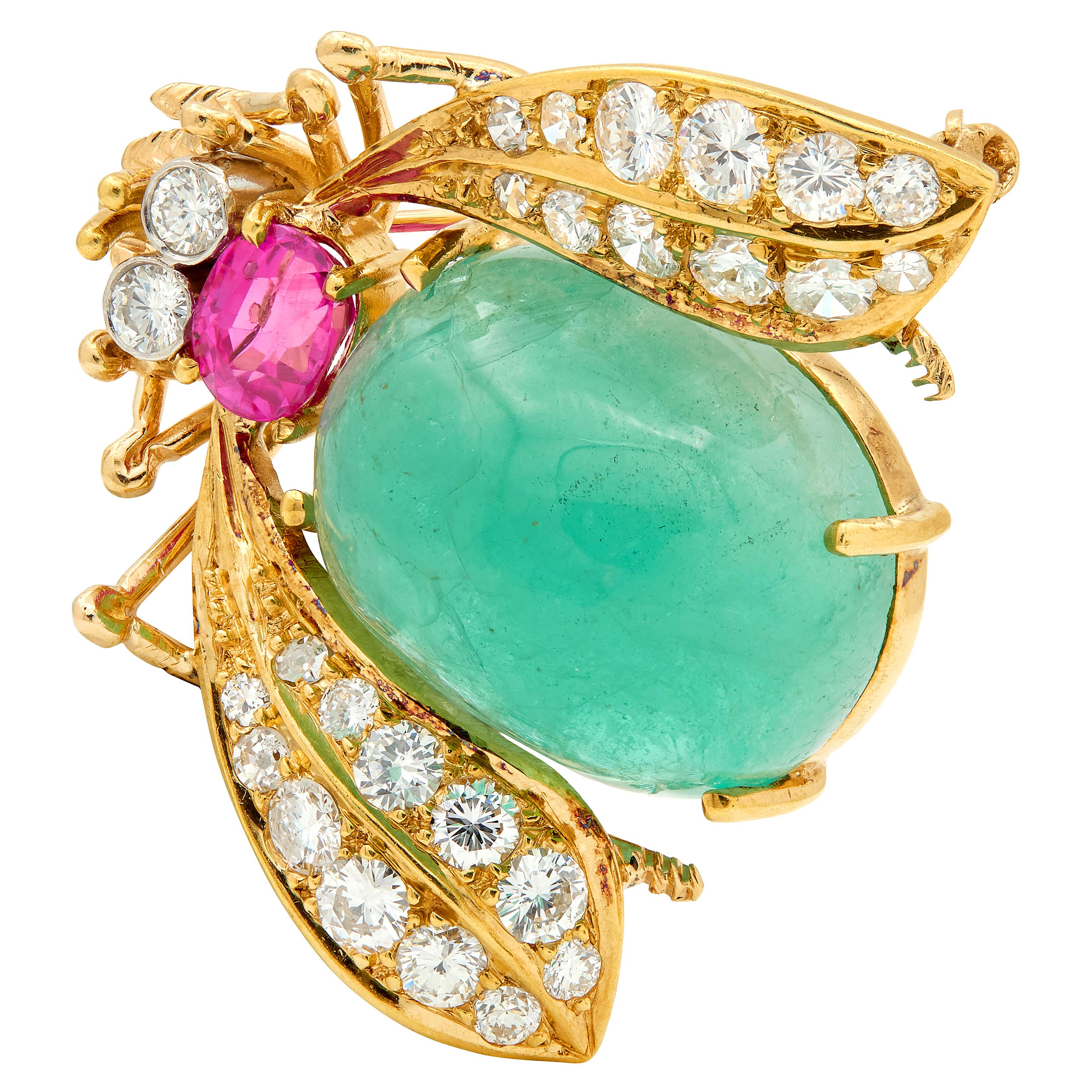 Van Cleef & Arpels 1960 19.70 CTW Multi-Gem 18K Gold Platinum Vintage Bee Brooch