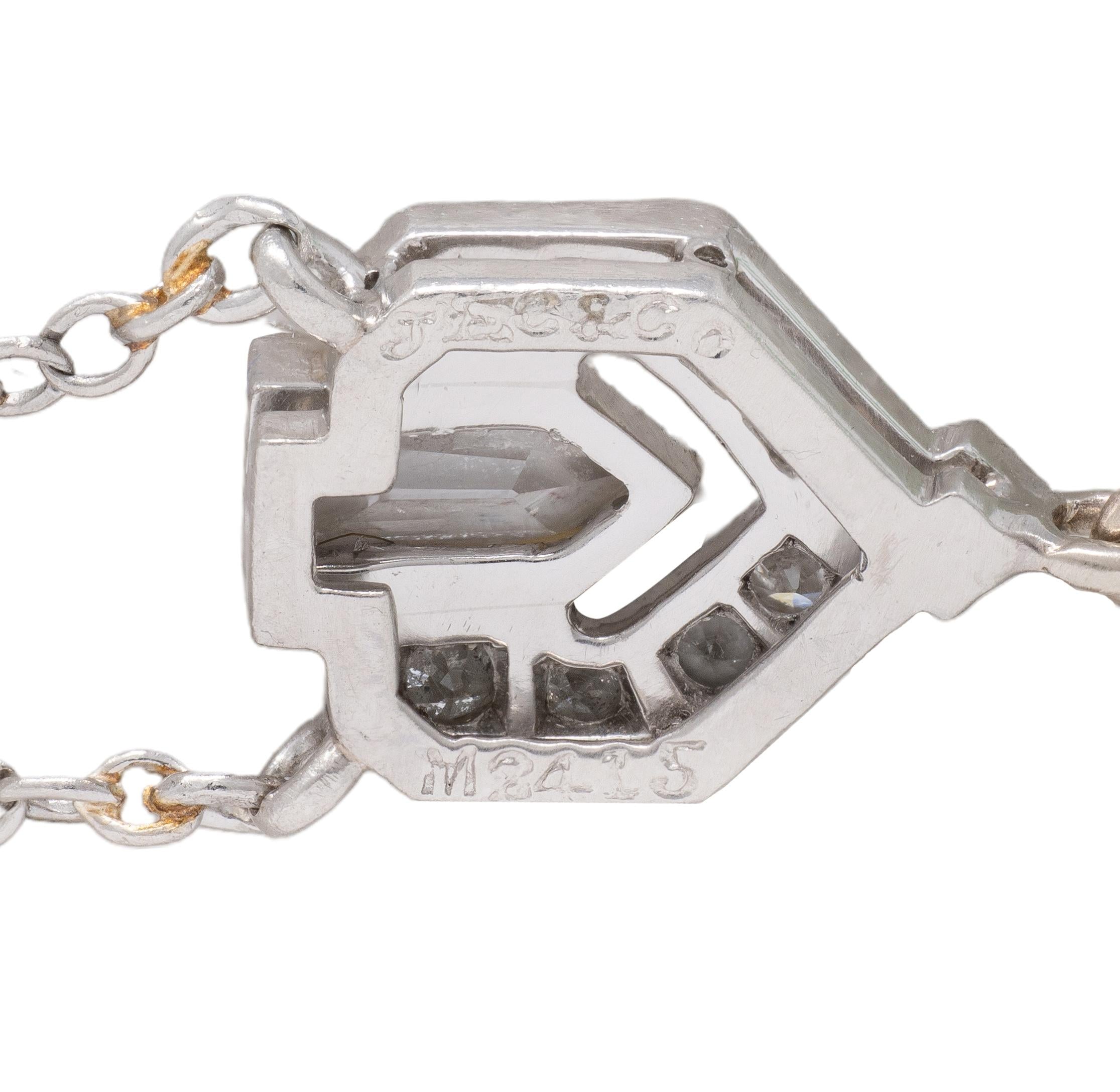 J.E. Caldwell Art Deco Jade Diamond Platinum Vintage Sartuoir Pendant Necklace