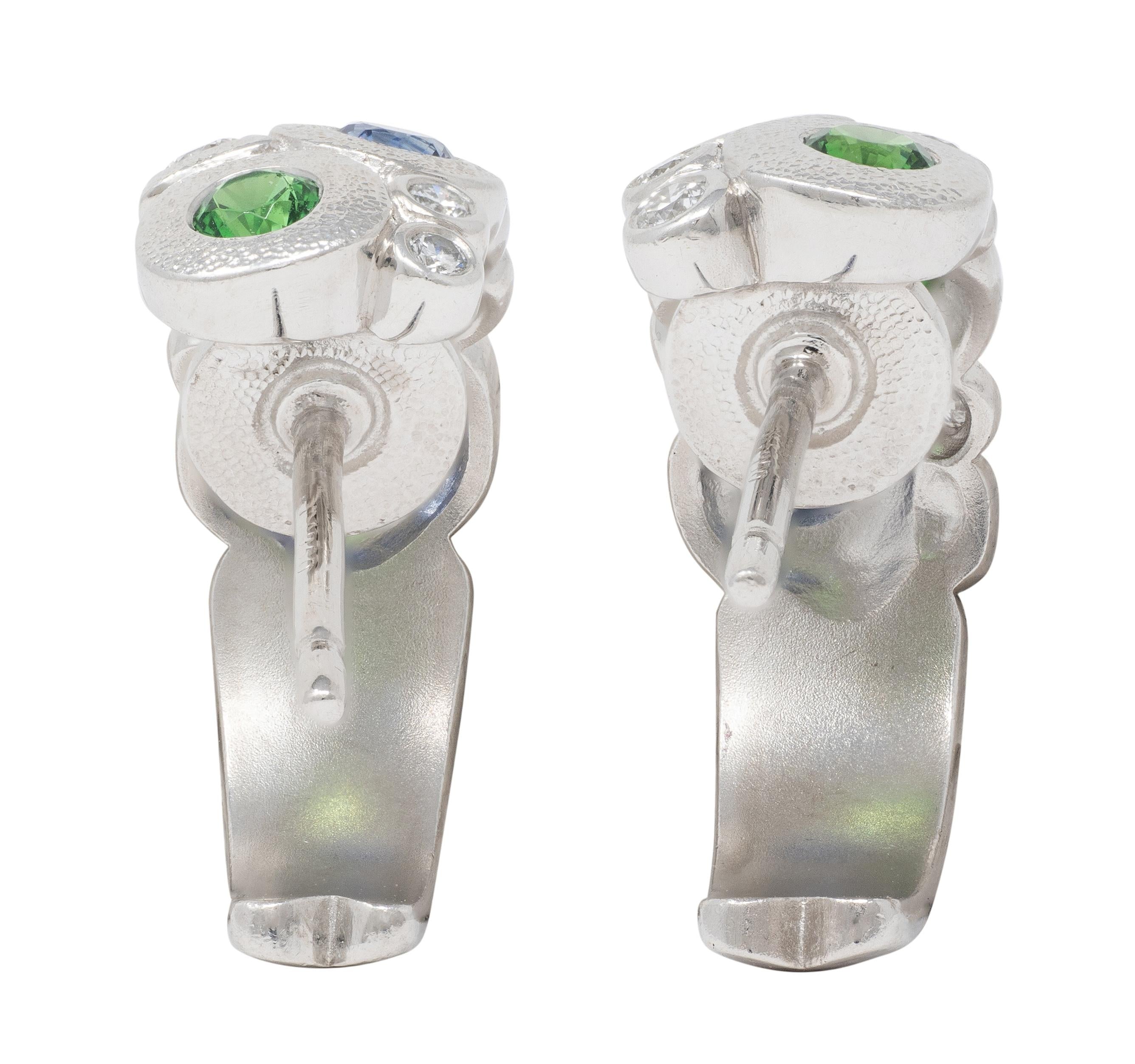 Alex Sepkus Contemporary Diamond Multi-Gem Platinum Candy J-Hoop Earrings