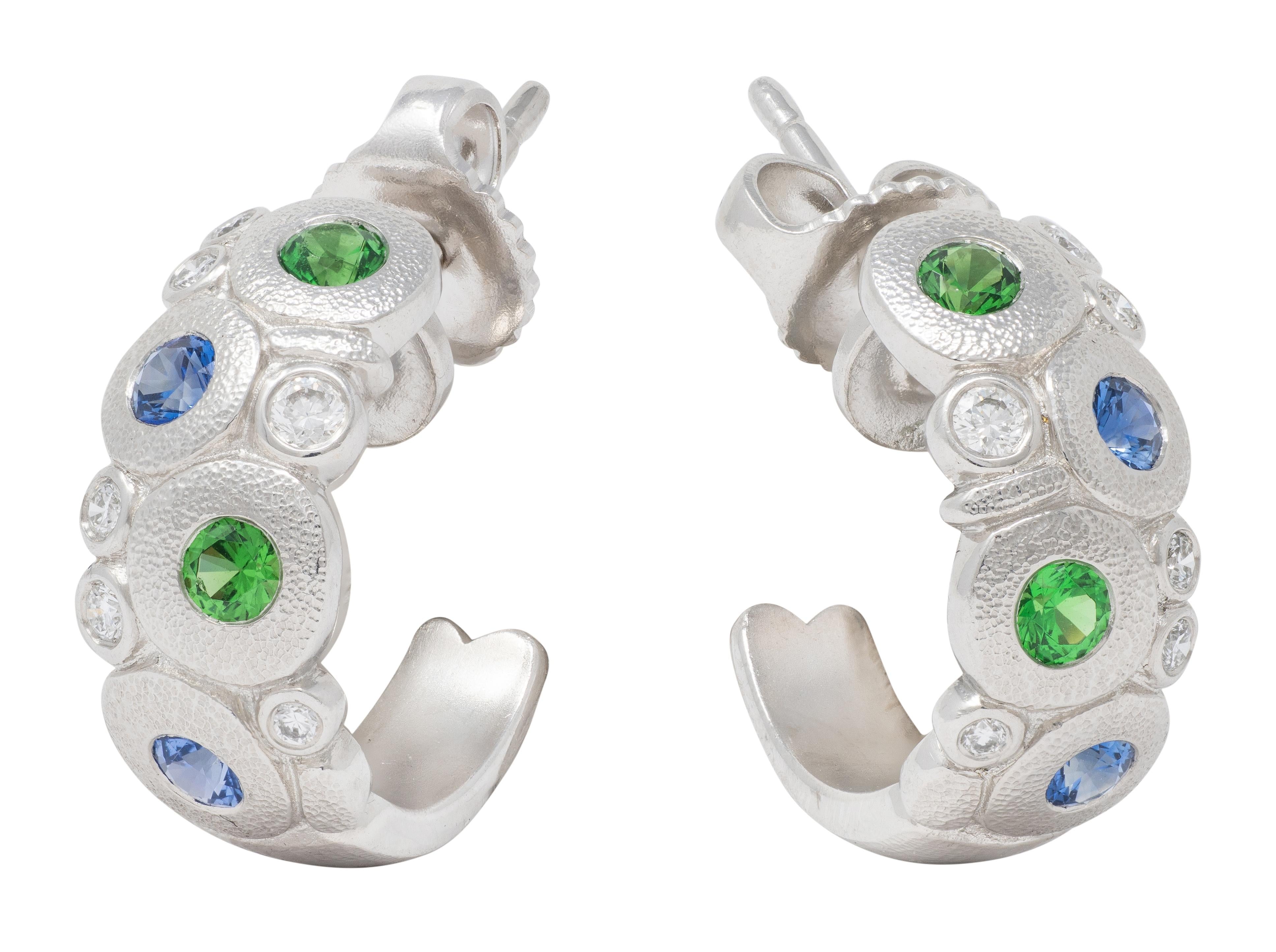 Alex Sepkus Contemporary Diamond Multi-Gem Platinum Candy J-Hoop Earrings