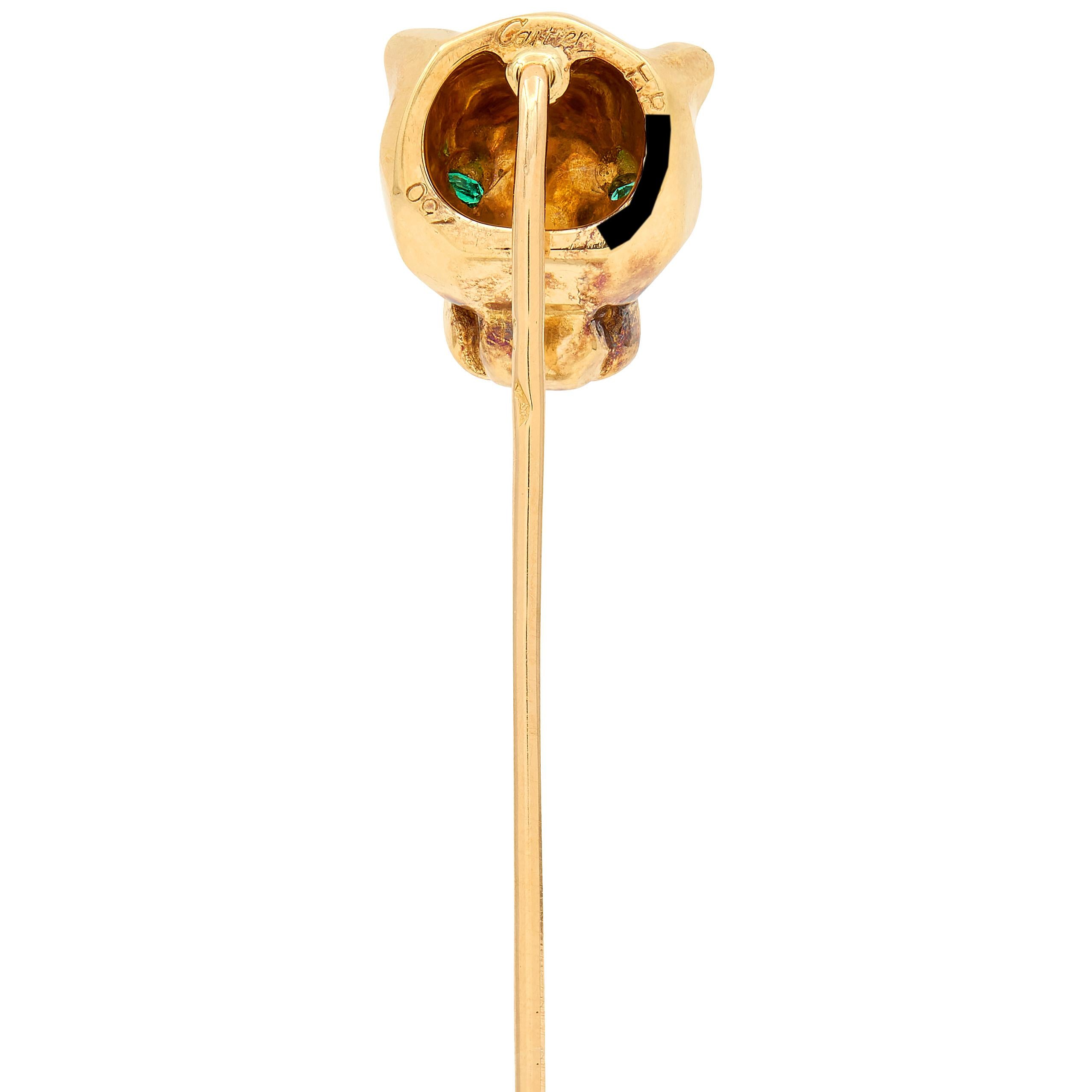 Cartier Emerald Onyx 18 Karat Yellow Gold Panther Stickpin
