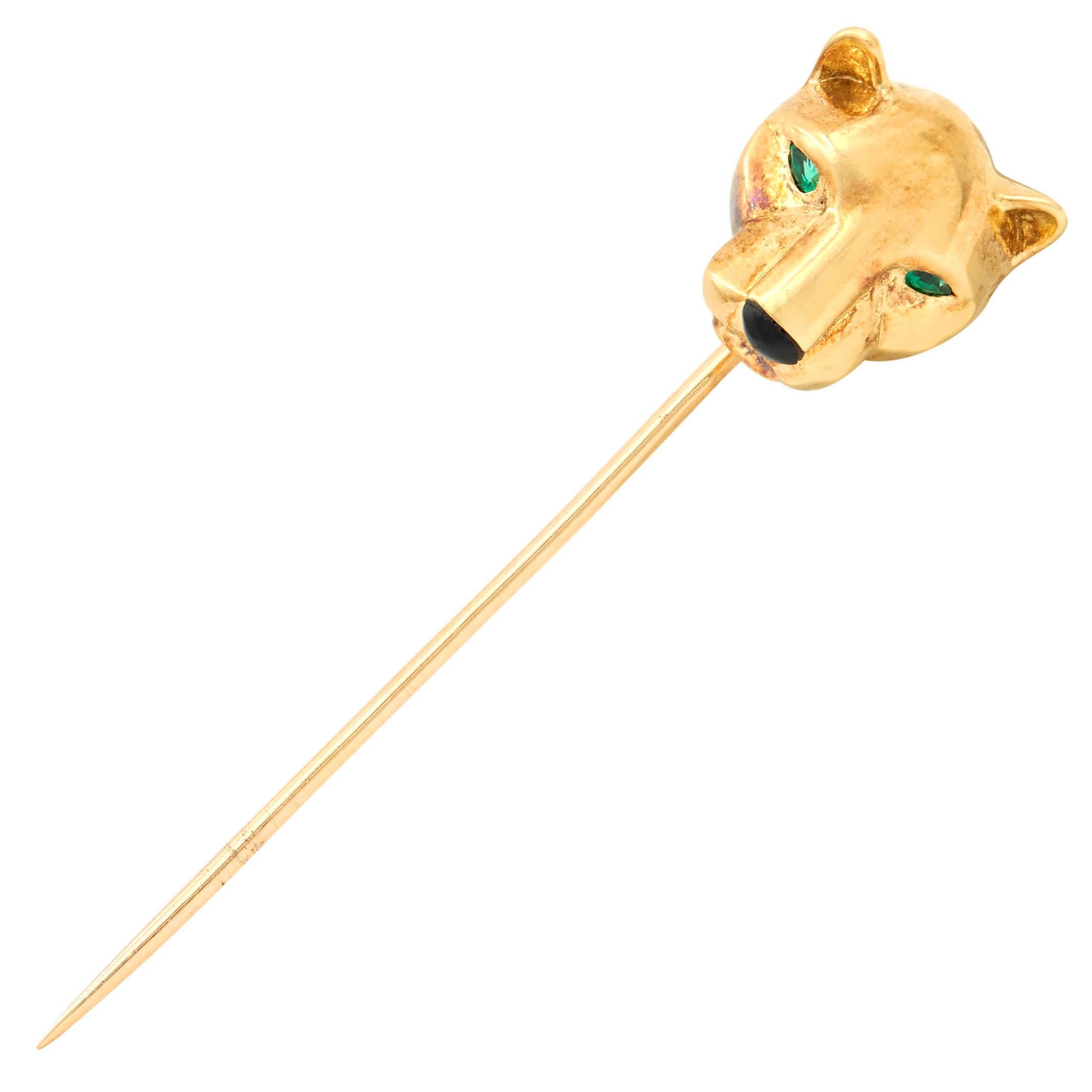 Cartier Emerald Onyx 18 Karat Yellow Gold Panther Stickpin