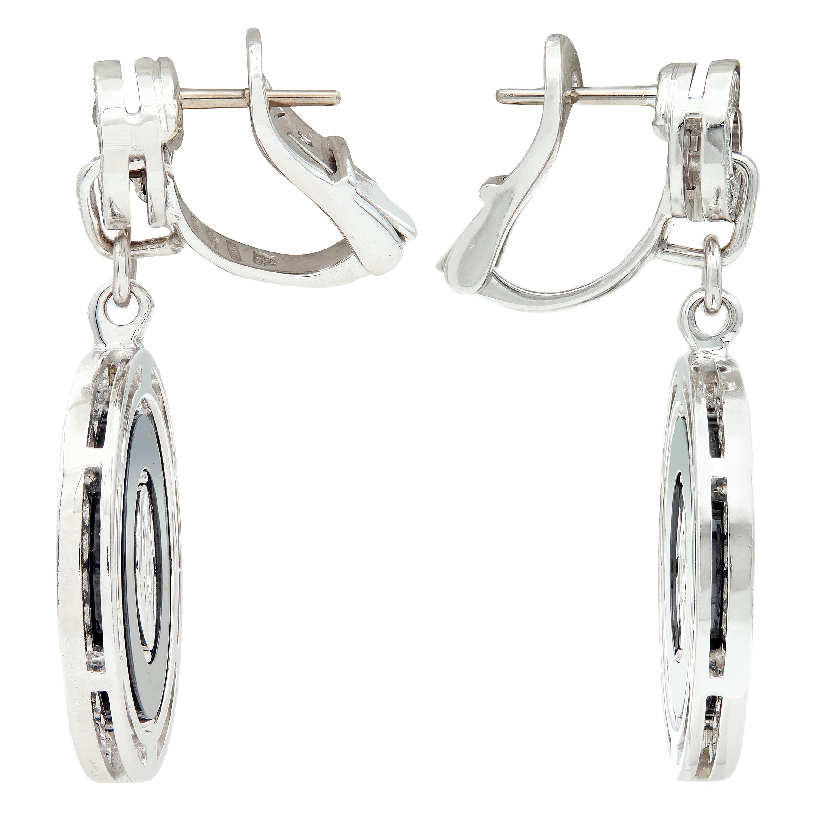 Bulgari 2000's Diamond Ceramic 18 Karat White Gold Cerchi Astrale Drop Earrings