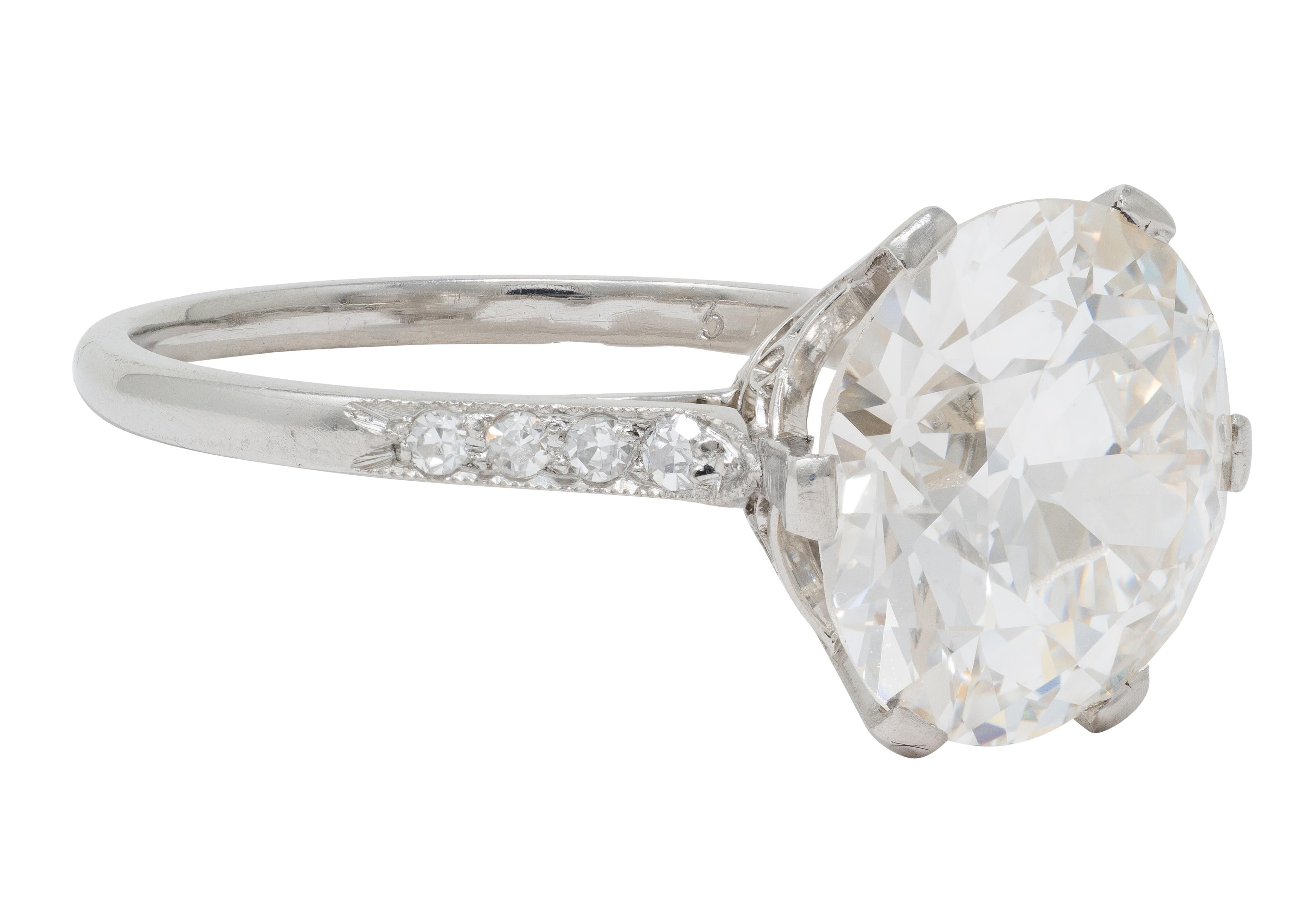 French Art Deco 5.12 CTW Diamond Platinum Foliate Vintage Engagement Ring GIA