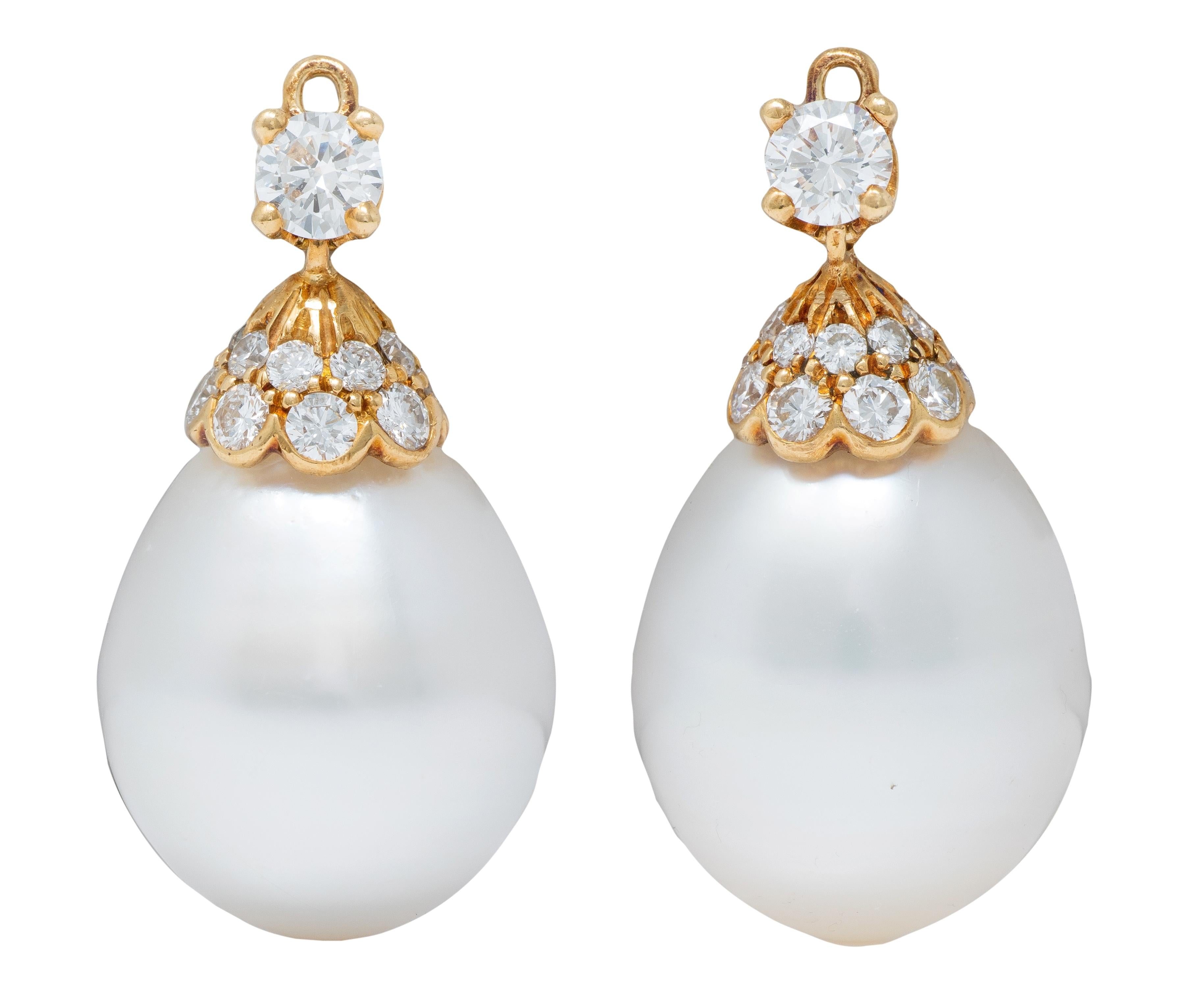 Van Cleef & Arpels French 1980 Diamond Pearl Alhambra Day-To-Night Earrings