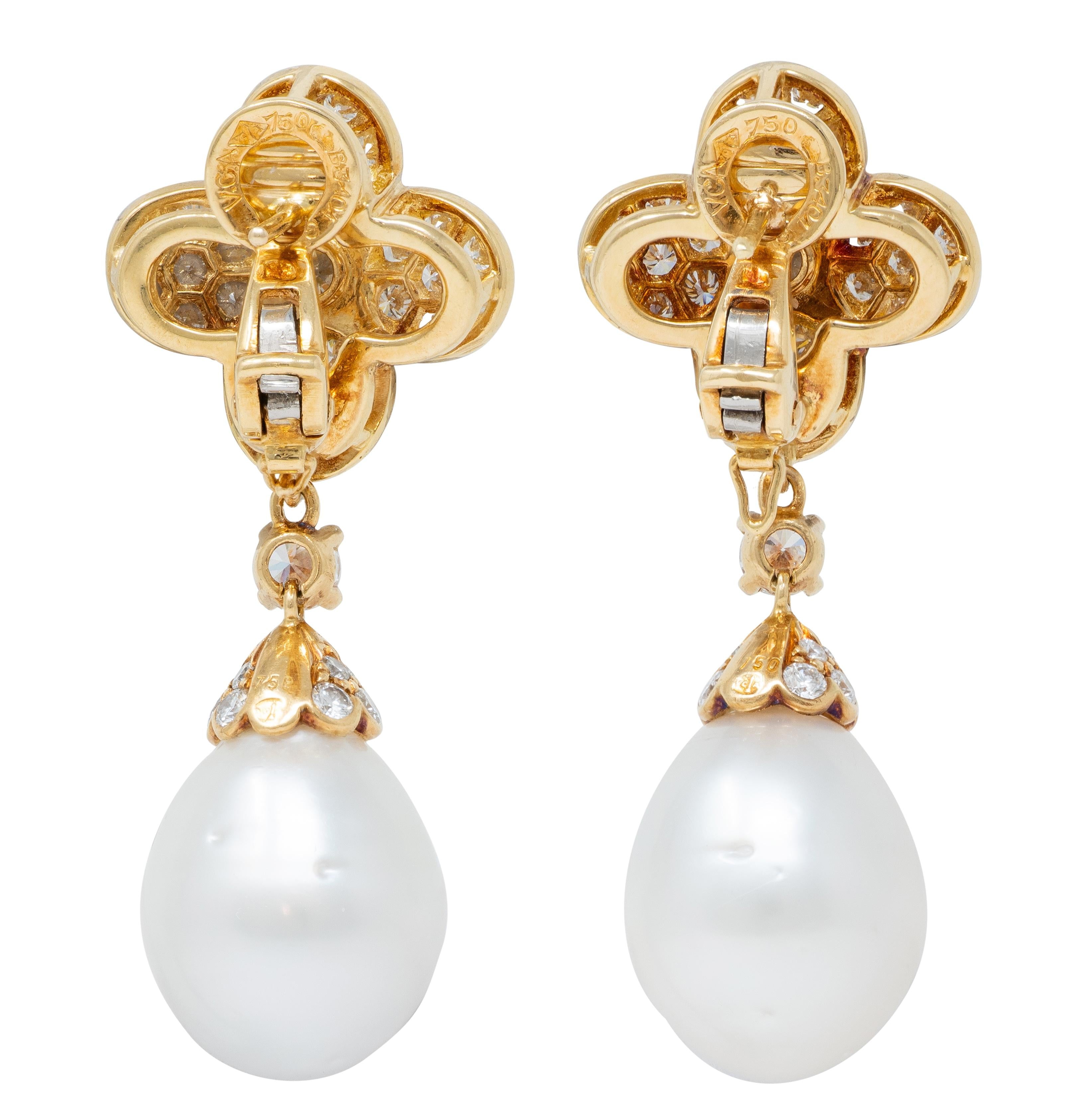 Van Cleef & Arpels French 1980 Diamond Pearl Alhambra Day-To-Night Earrings