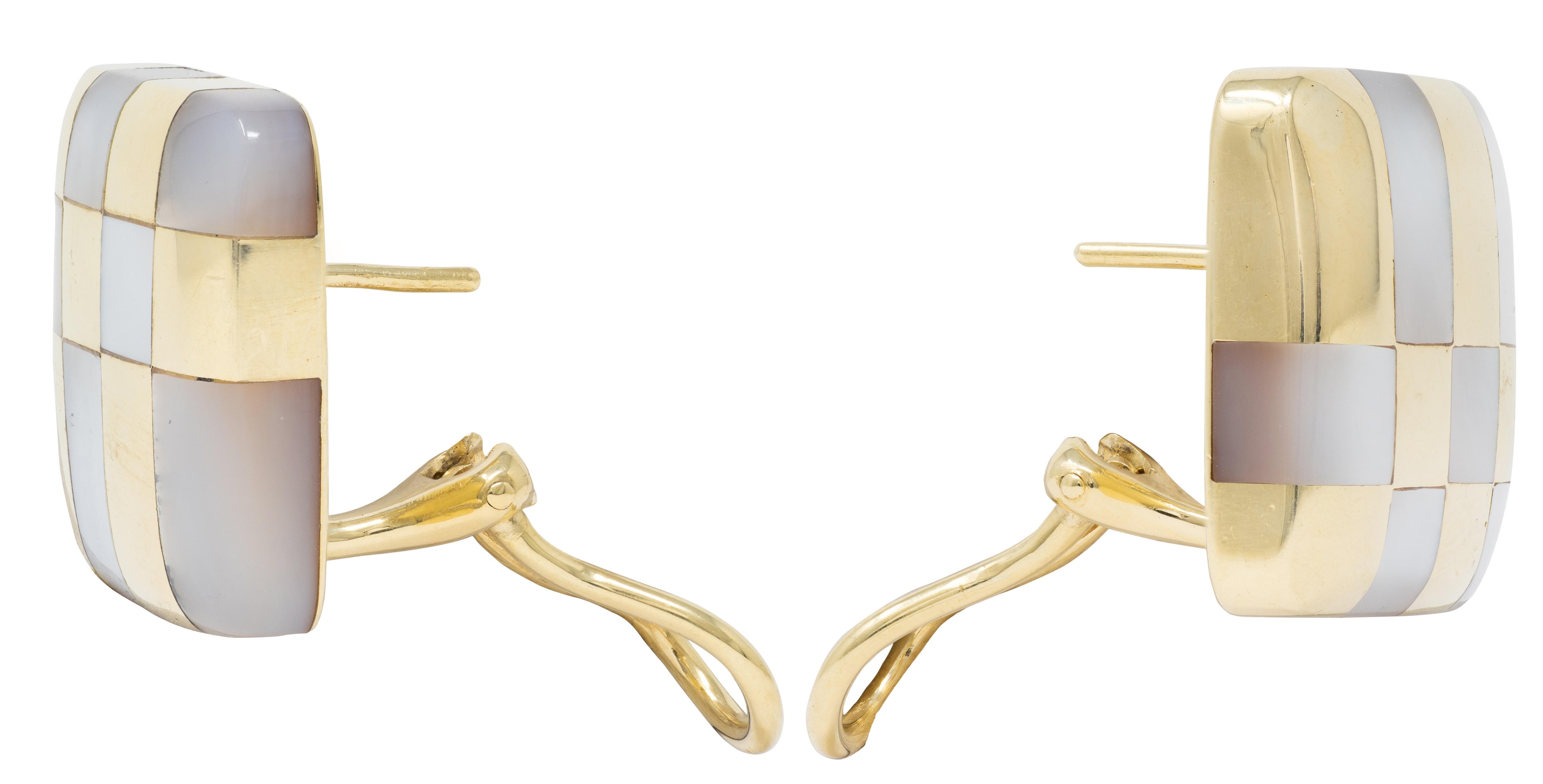 Tiffany & Co Angela Cummings 1982 Pearl 18K Vintage Inlay Checkered Earrings