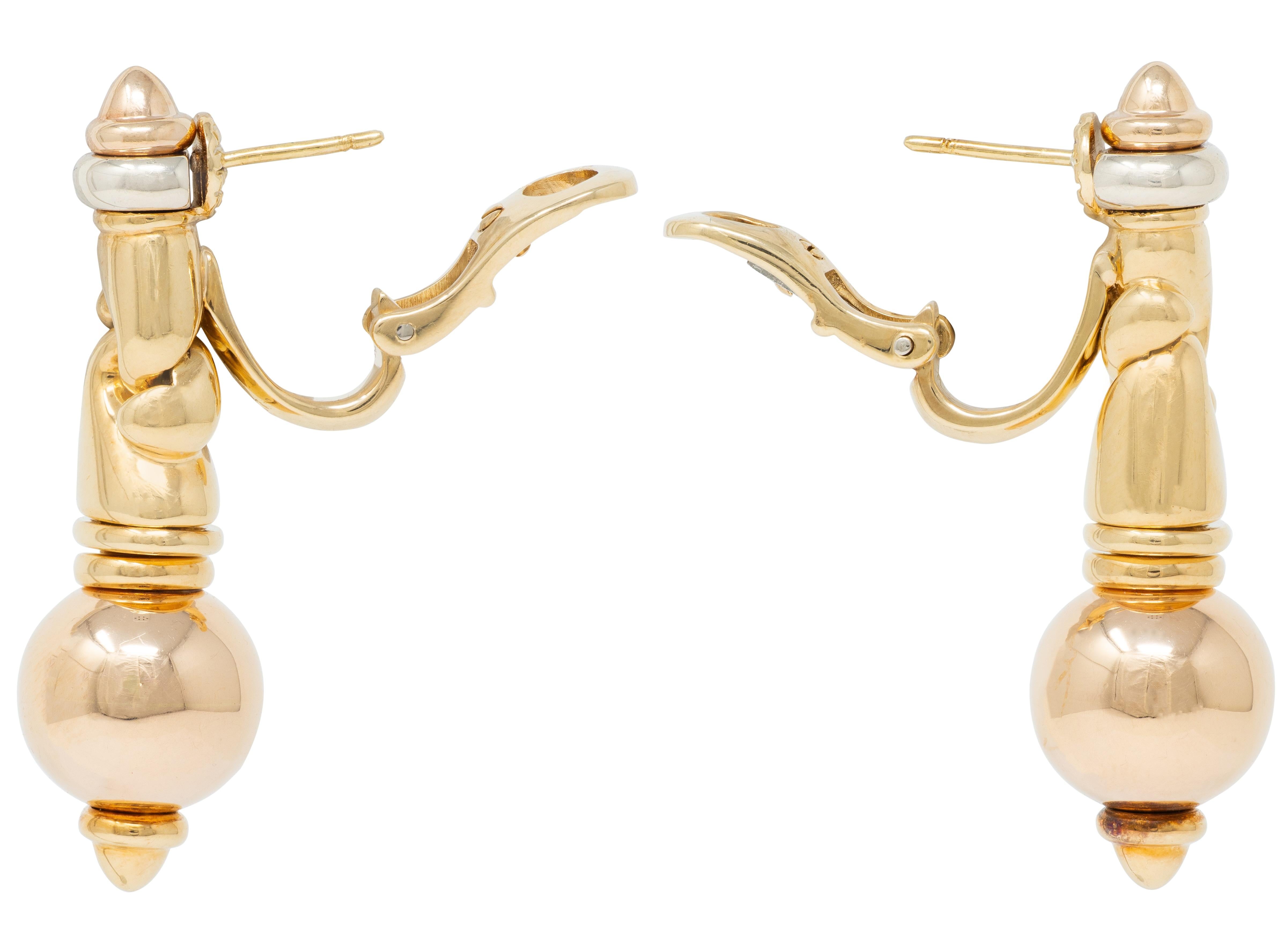 Bulgari 1990's 18 Karat Tri-Gold Vintage Roma Passo Link Drop Earrings