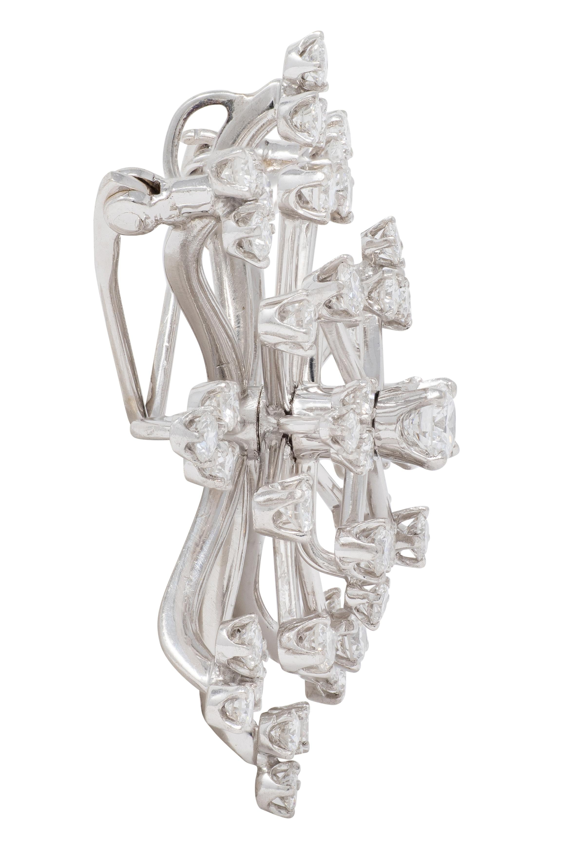 1960's Diamond Platinum Vintage Starburst Snowflake Pendant Brooch