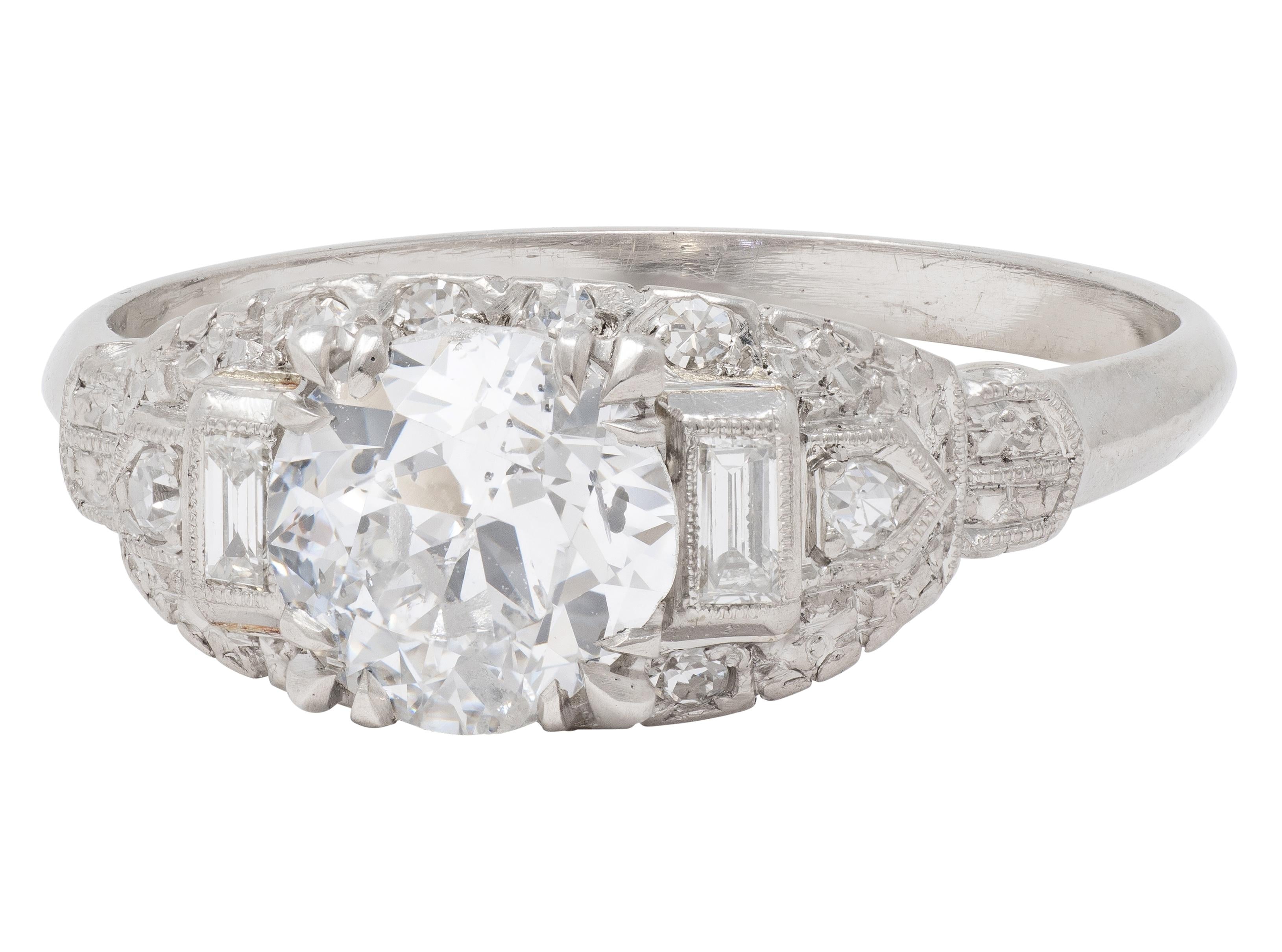 Axel Bros. Art Deco Old European Cut Diamond Platinum Stepped Engagement Ring