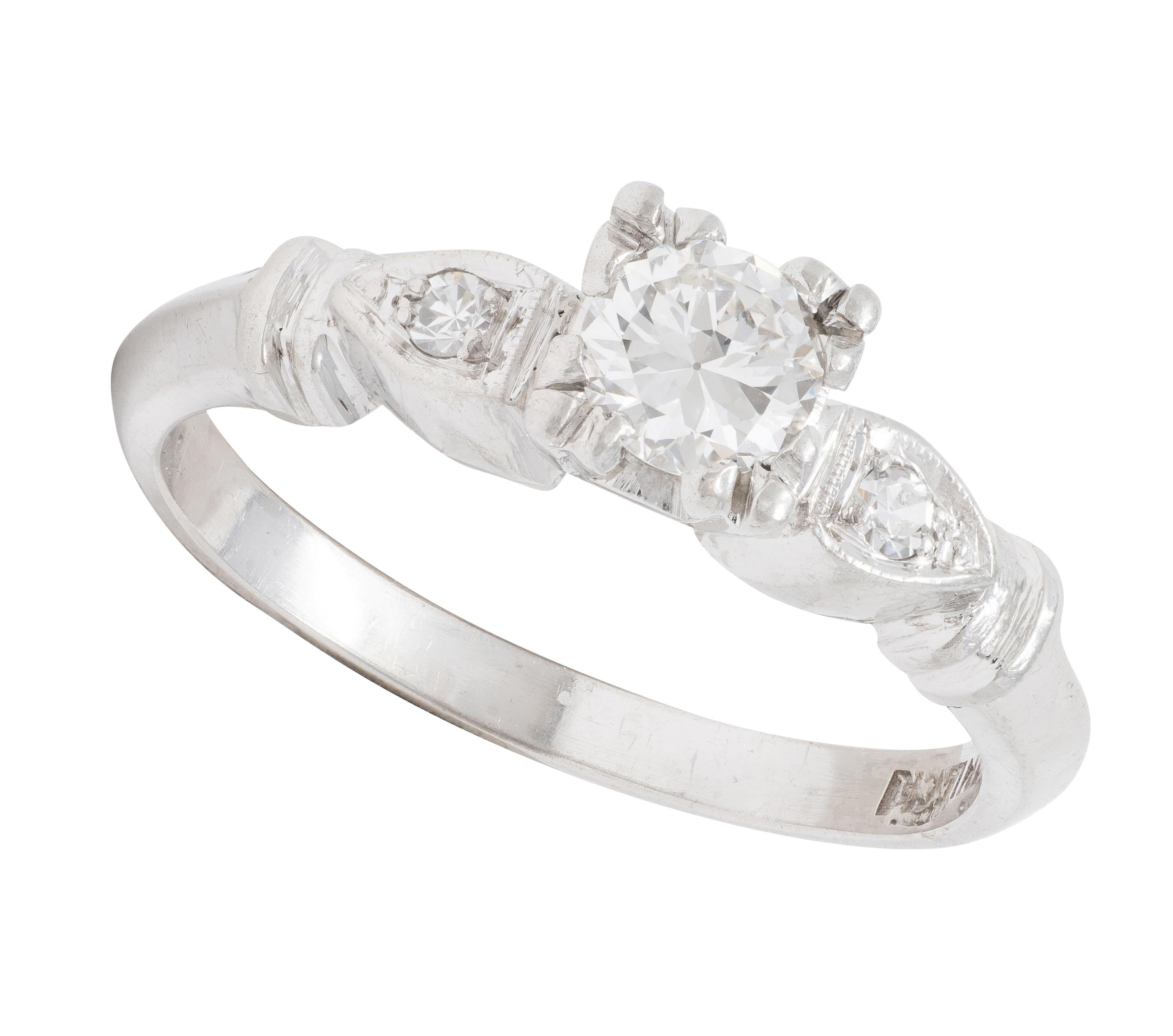 Retro 0.38 CTW Transitional Diamond Platinum Vintage Knife Edge Engagement Ring