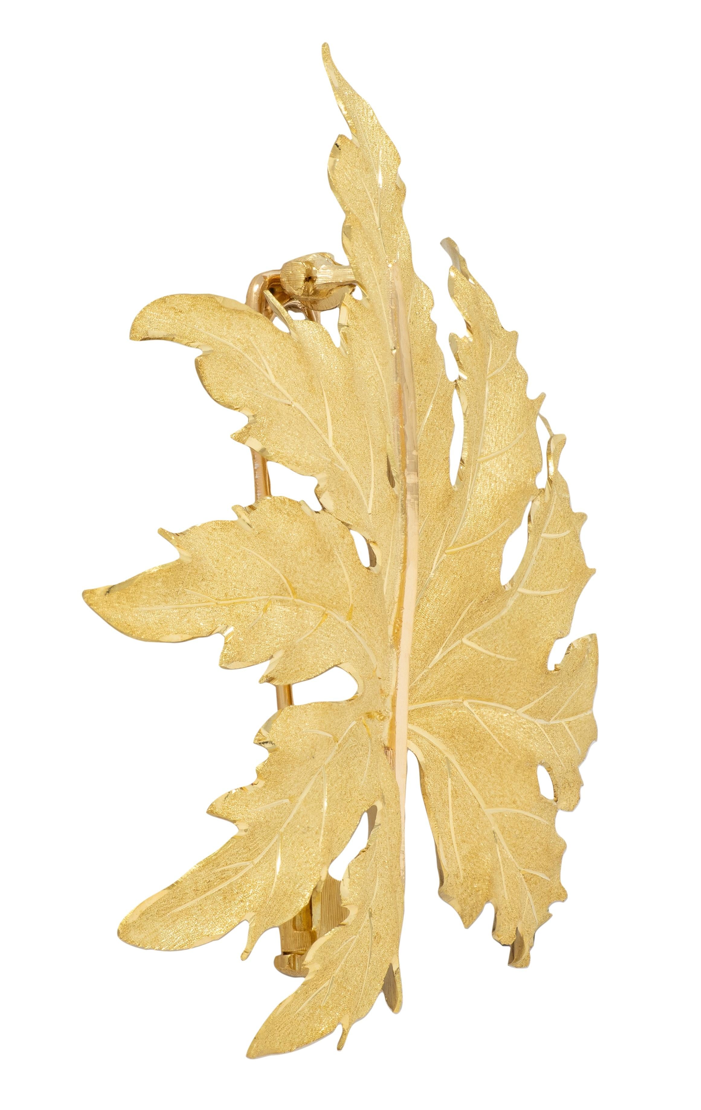 Buccellati 1960's 18K Two-Tone Yellow White Gold Vintage Segrinato Leaf Brooch
