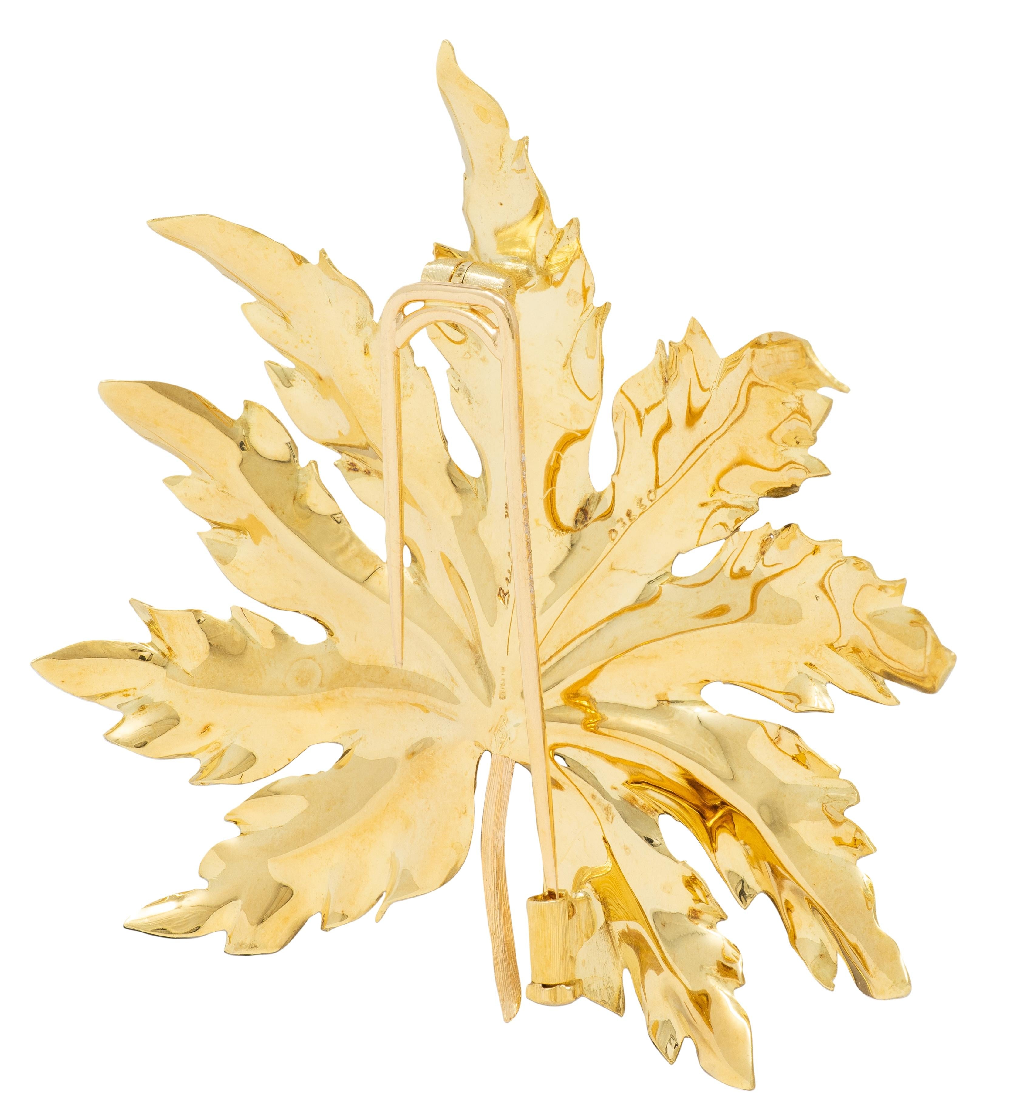 Buccellati 1960's 18K Two-Tone Yellow White Gold Vintage Segrinato Leaf Brooch
