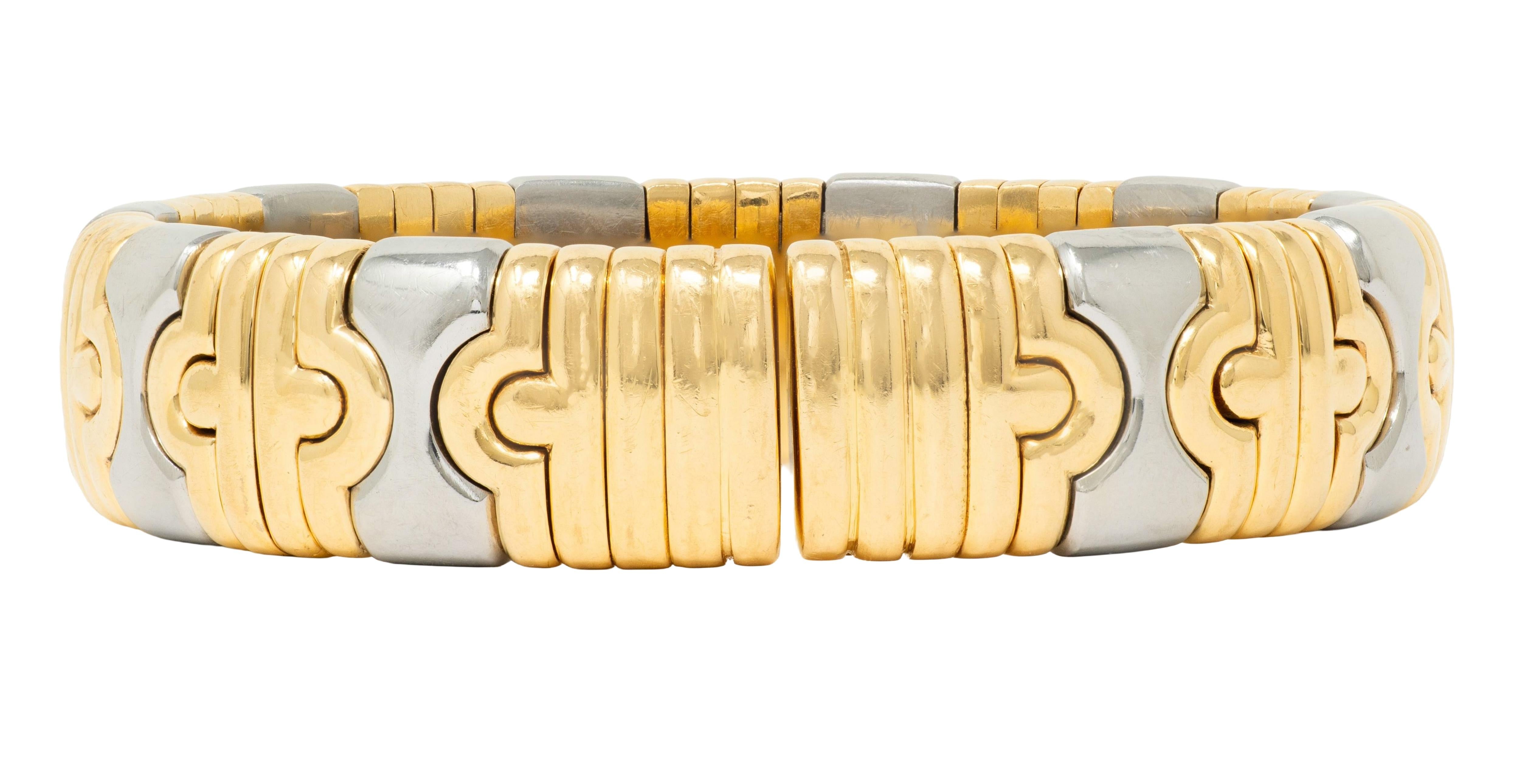 Bulgari 1980's 18 Karat Yellow Gold Steel Parentesi Cuff Bracelet