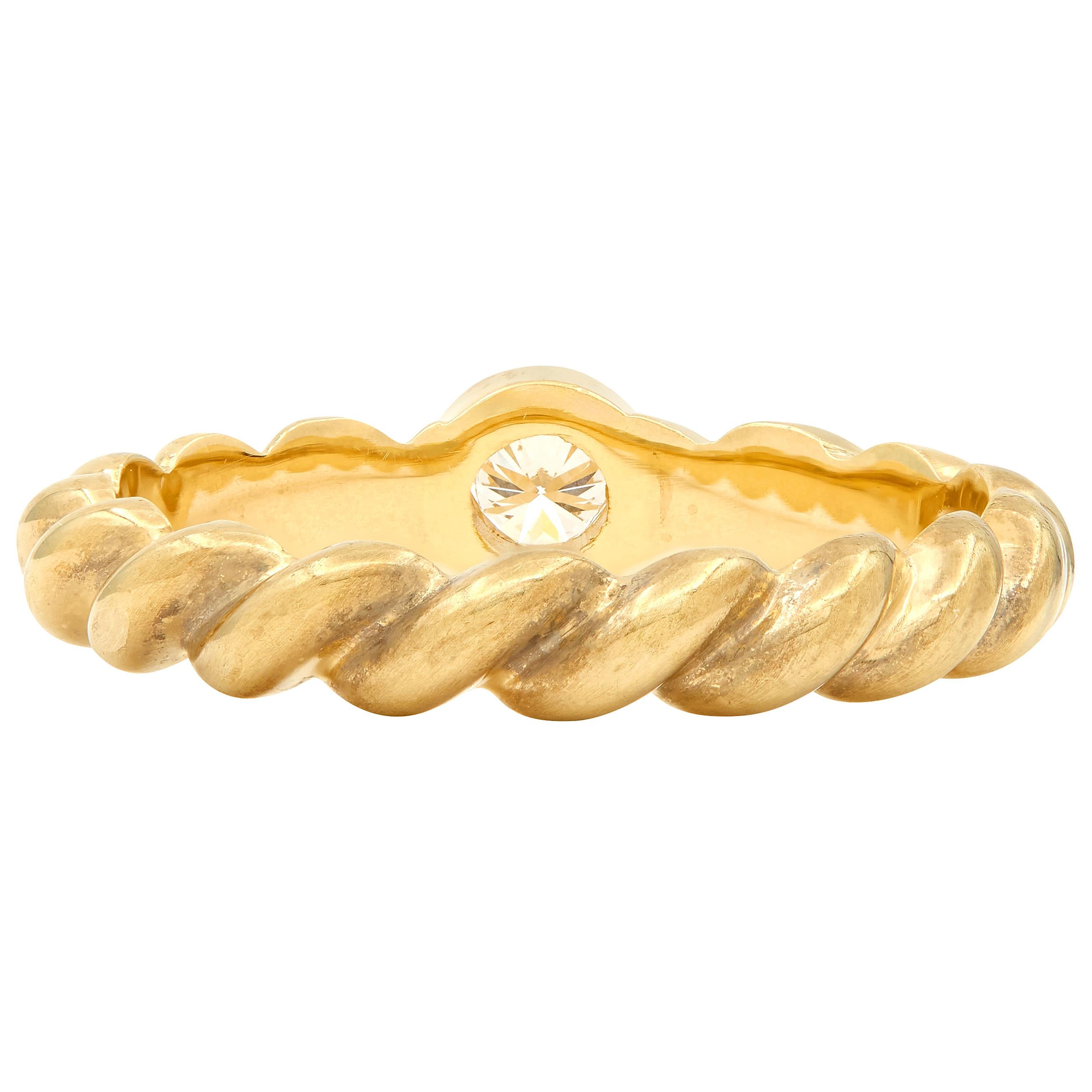Tiffany & Co. 1990's Diamond 18 Karat Yellow Gold Vintage Twisted Rope Band Ring