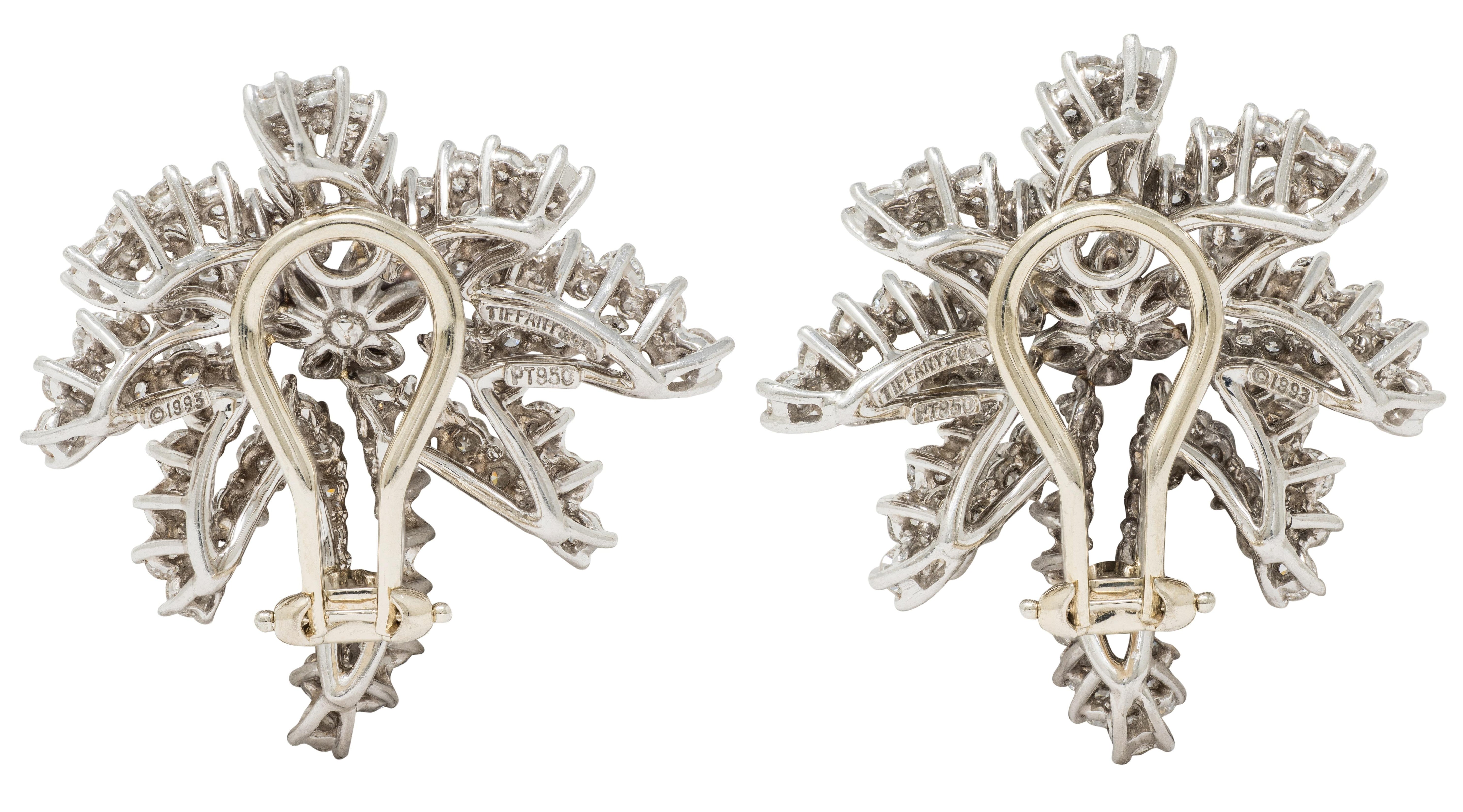 Tiffany & Co. 1993 Akoya Pearl Diamond Platinum Vintage Fireworks Earrings