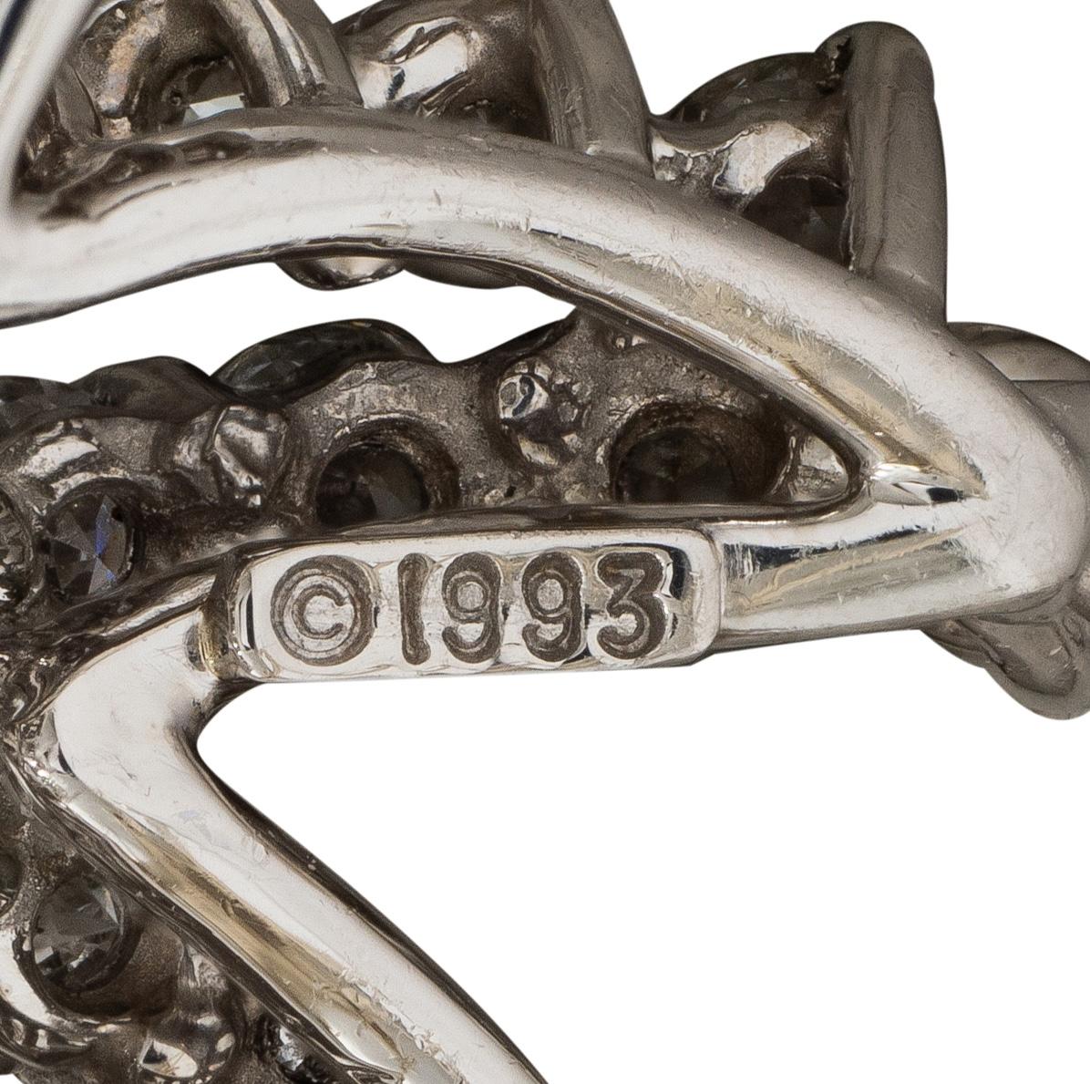 Tiffany & Co. 1993 Akoya Pearl Diamond Platinum Vintage Fireworks Earrings