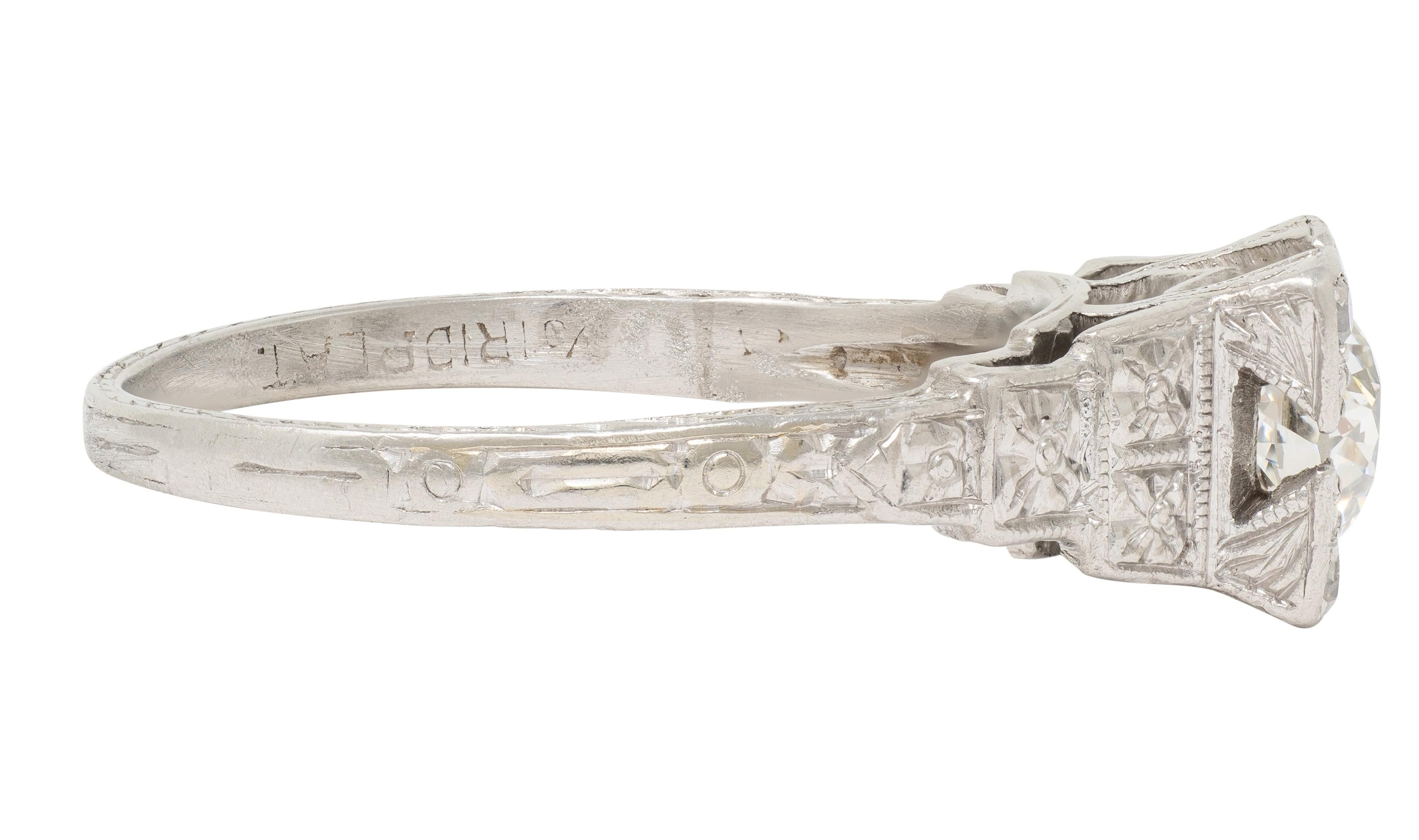 Art Deco Old European Diamond Platinum Vintage Orange Blossom Engagement Ring