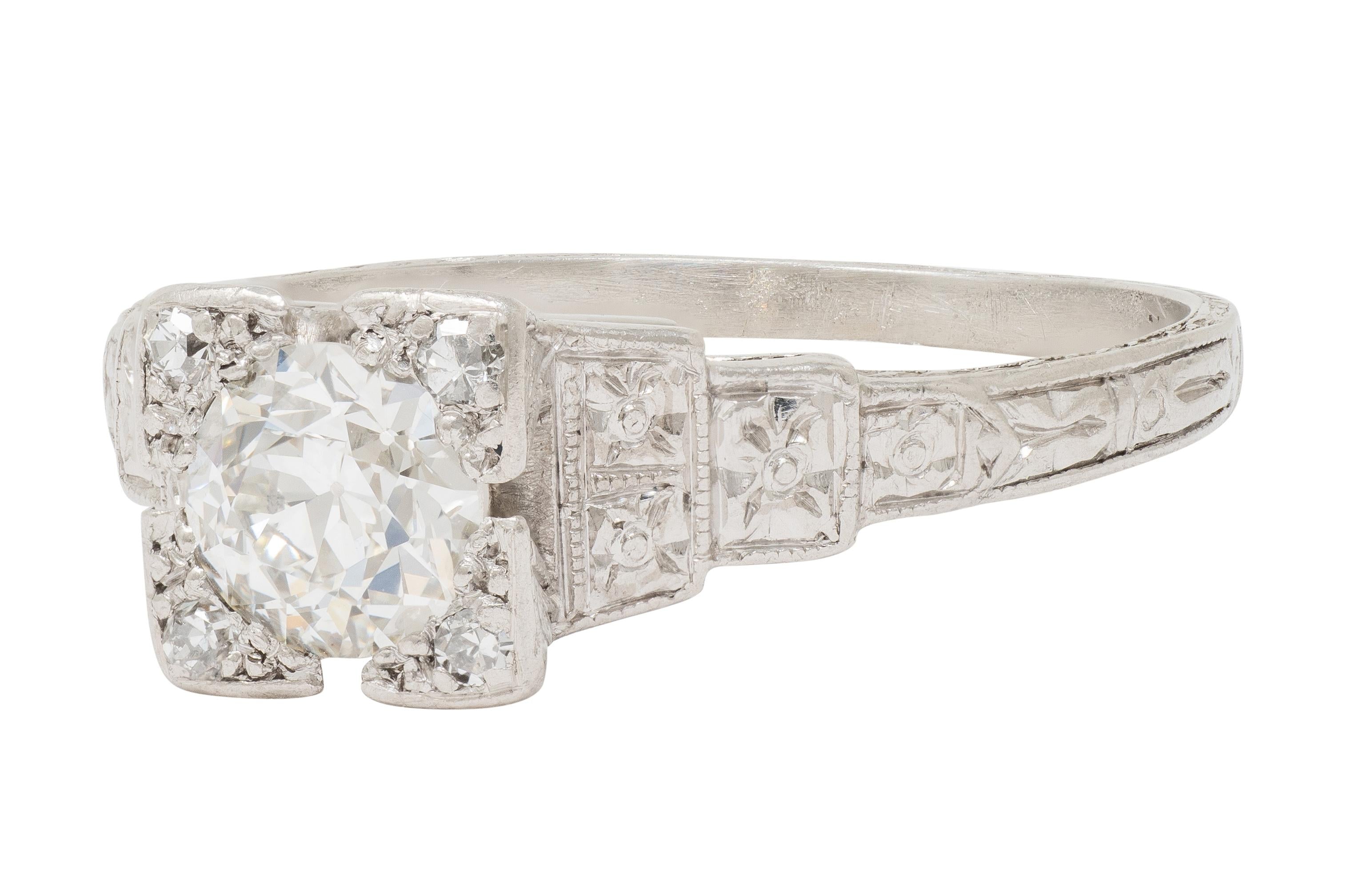 Art Deco Old European Diamond Platinum Vintage Orange Blossom Engagement Ring