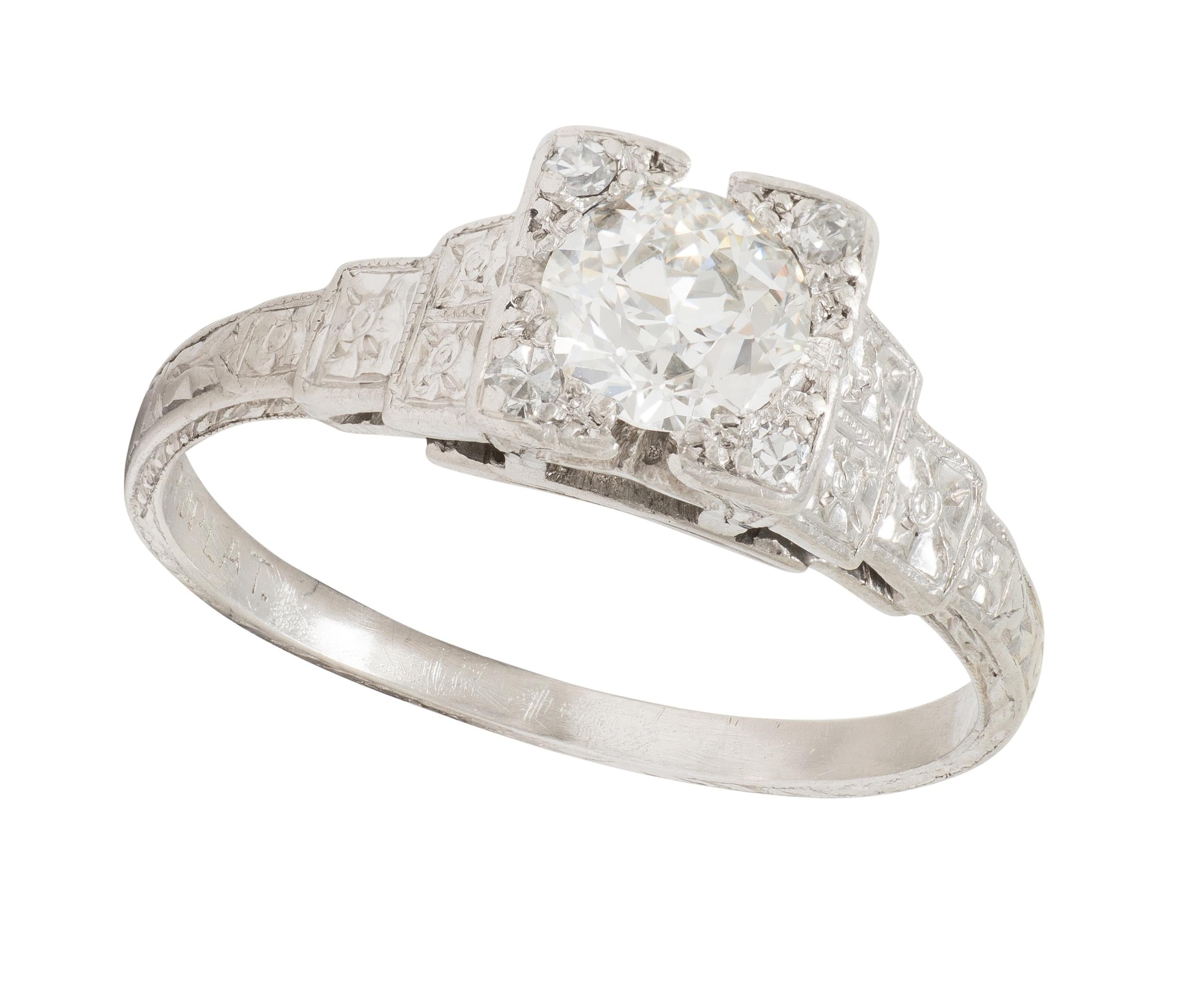 Art Deco Old European Diamond Platinum Vintage Orange Blossom Engagement Ring