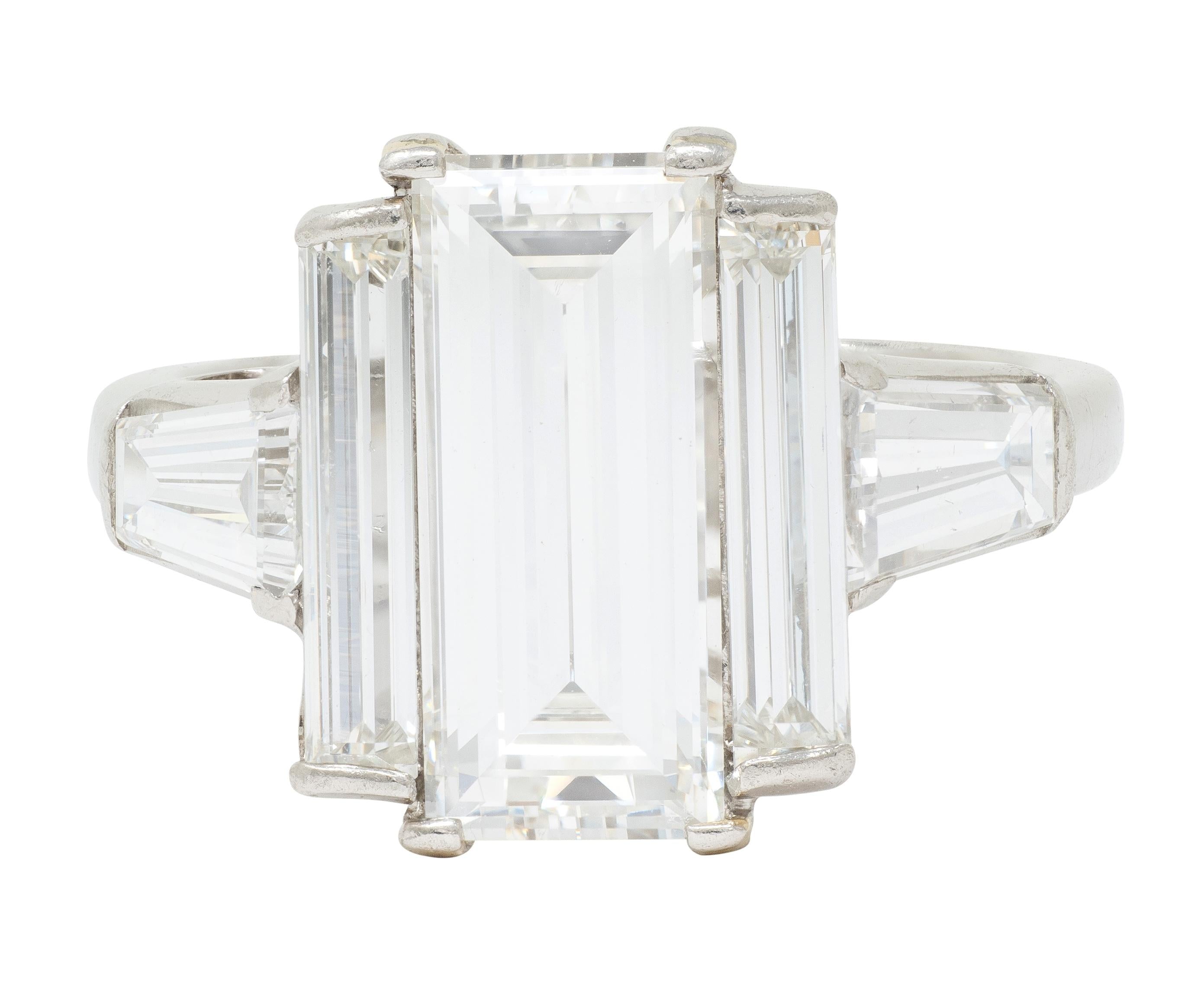 Mid-Century 4.03 CTW Diamond Platinum Vintage Three Stone Engagement Ring GIA