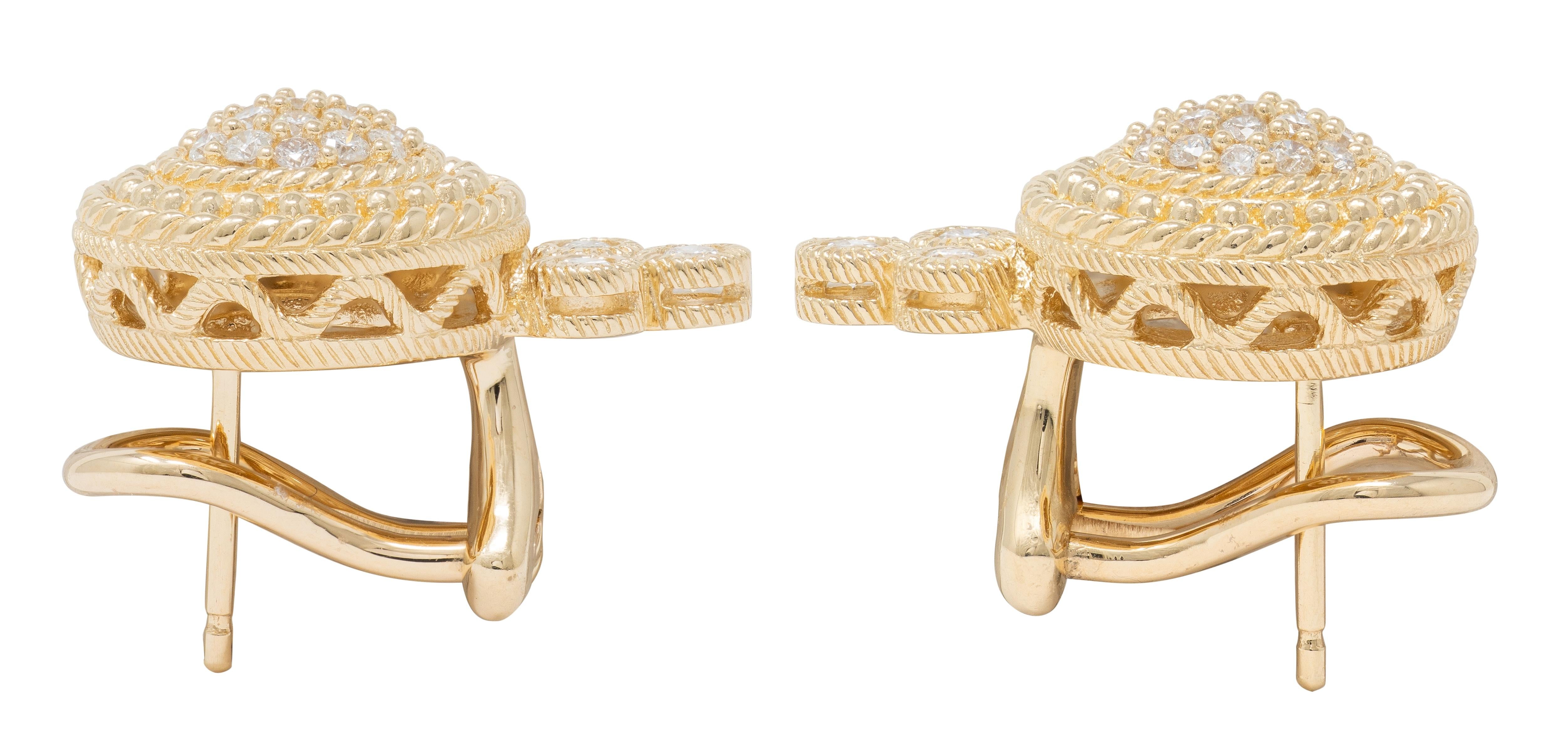 Judith Ripka 2000's Diamond 14 Karat Yellow Gold Cluster Earrings