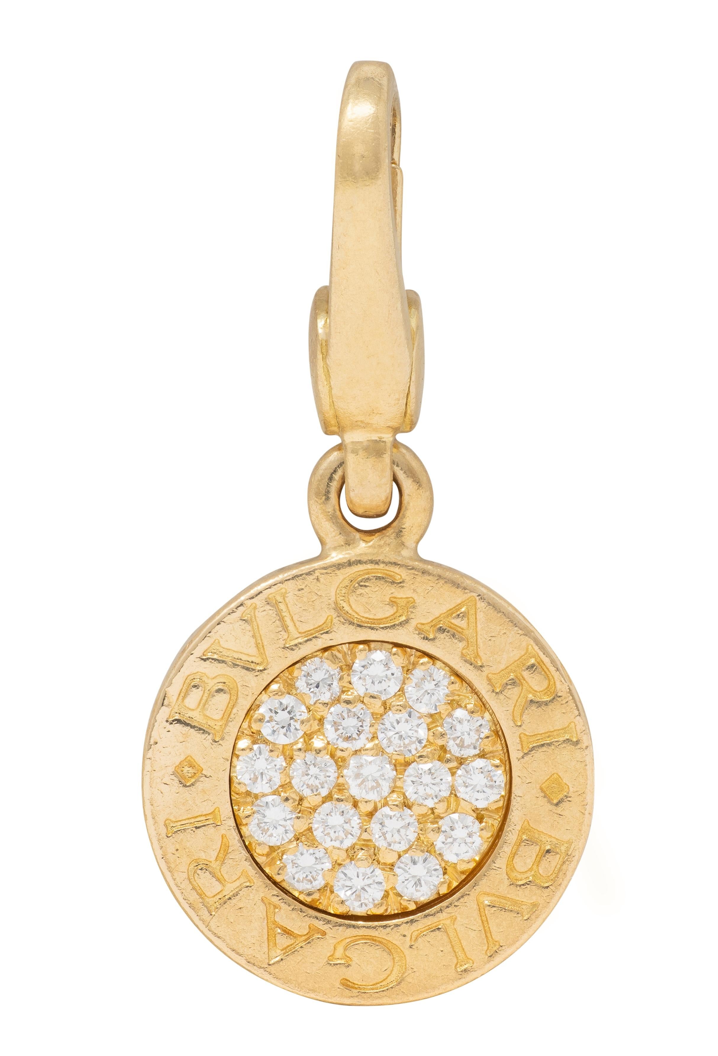 Bulgari 1990's Diamond 18 Karat Yellow Gold Vintage Disk Pendant Charm
