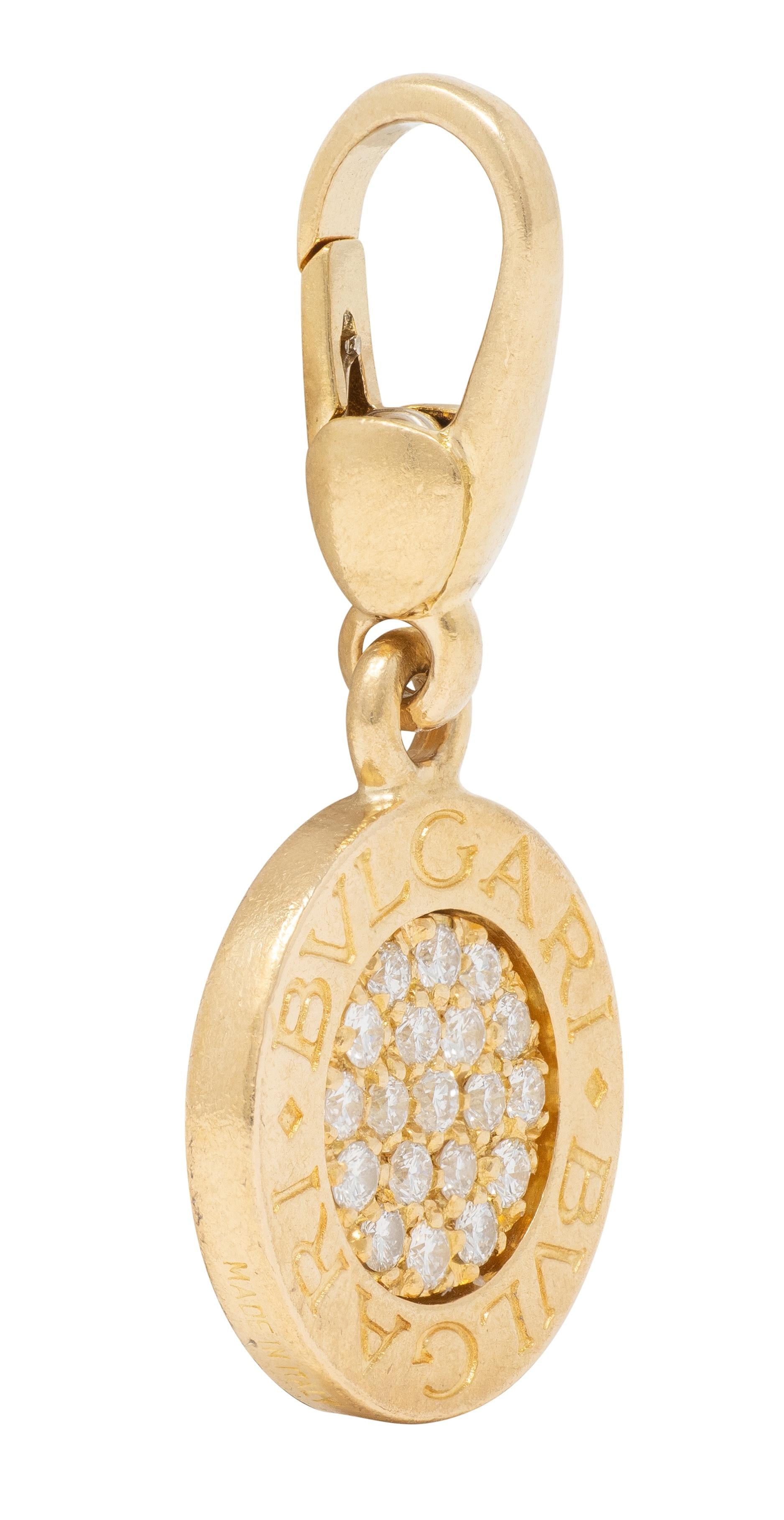 Bulgari 1990's Diamond 18 Karat Yellow Gold Vintage Disk Pendant Charm