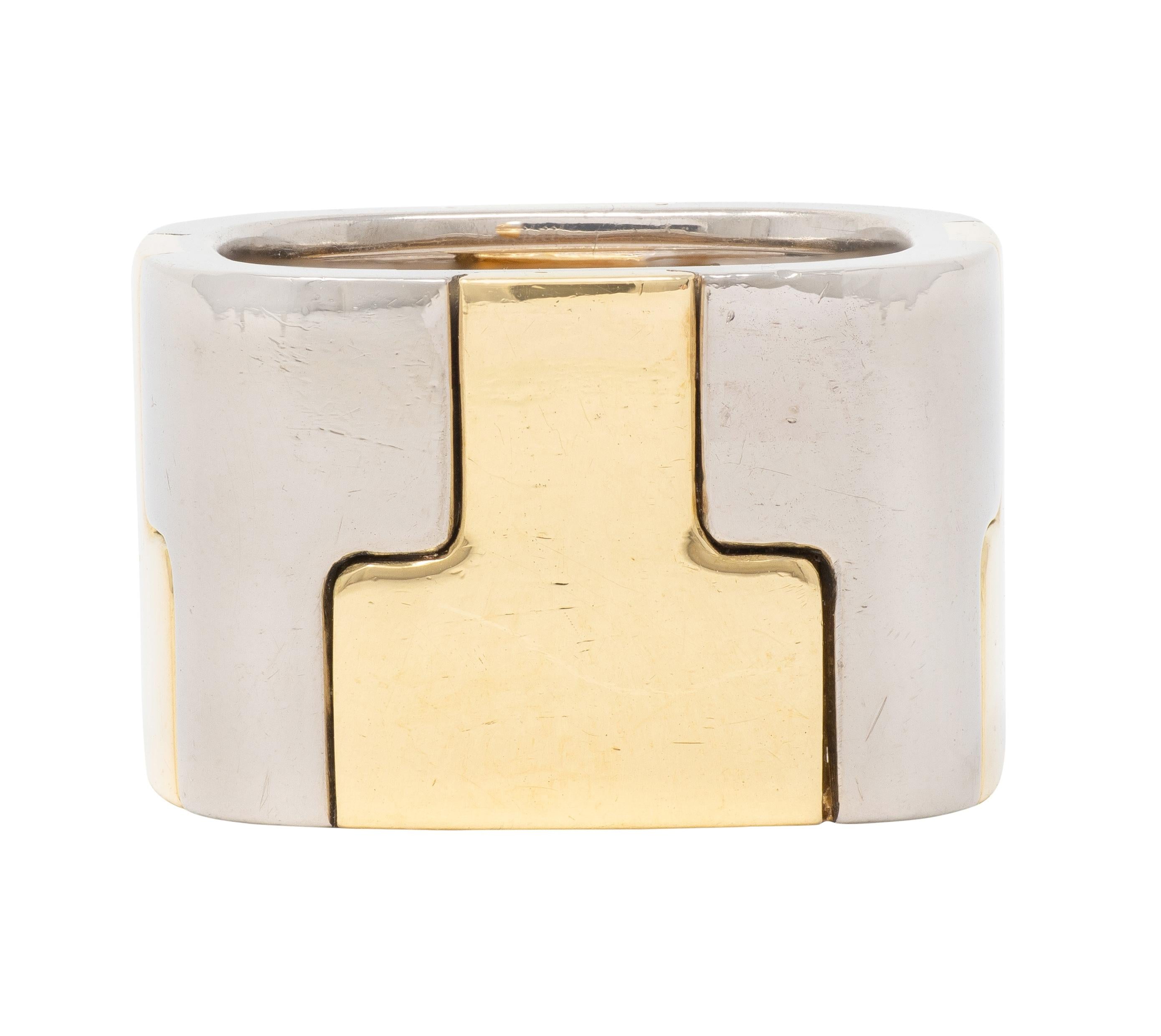 Gubelin by Paul Binder 1970's 18 Karat Two-Tone Gold Vintage T Puzzle Band Ring