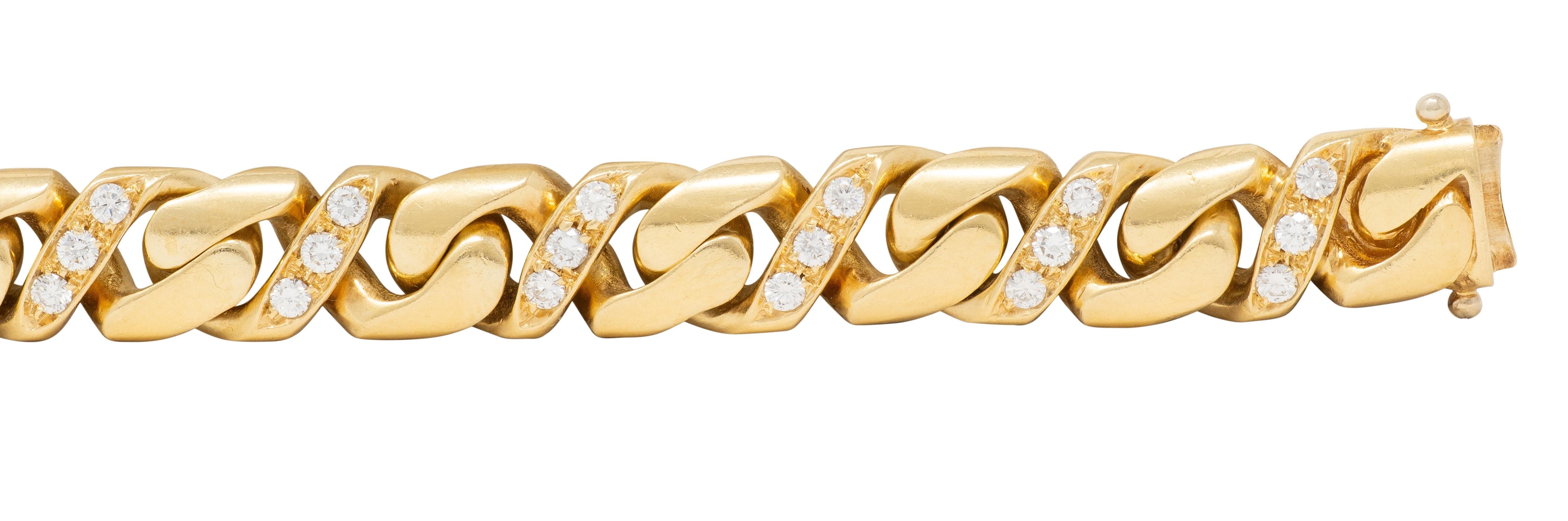 Bulgari 1970's Diamond 18 Karat Yellow Gold Vintage Fancy Curb Link Bracelet