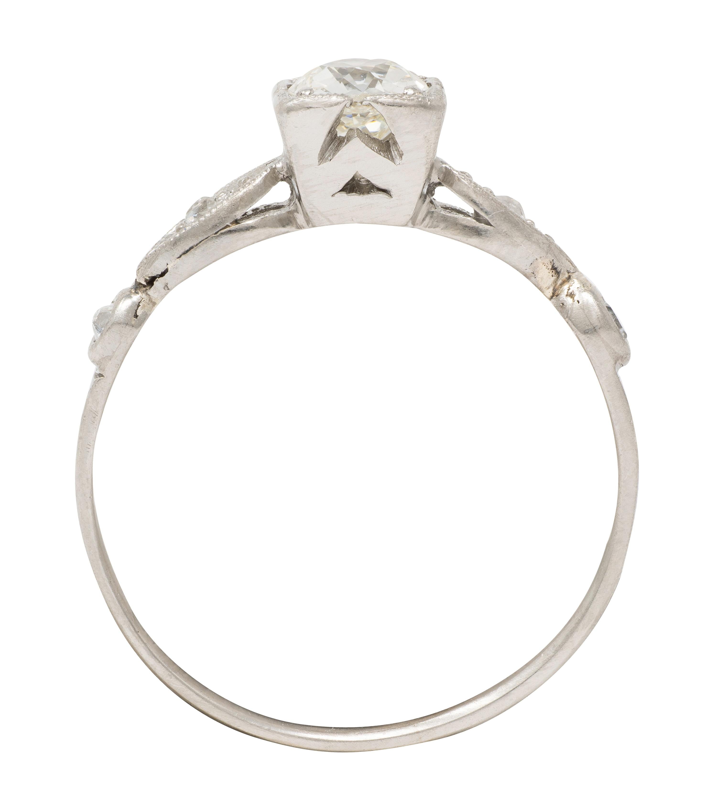 Retro 0.43 CTW Old Mine Diamond 18 Karat White Gold Vintage Engagement Ring