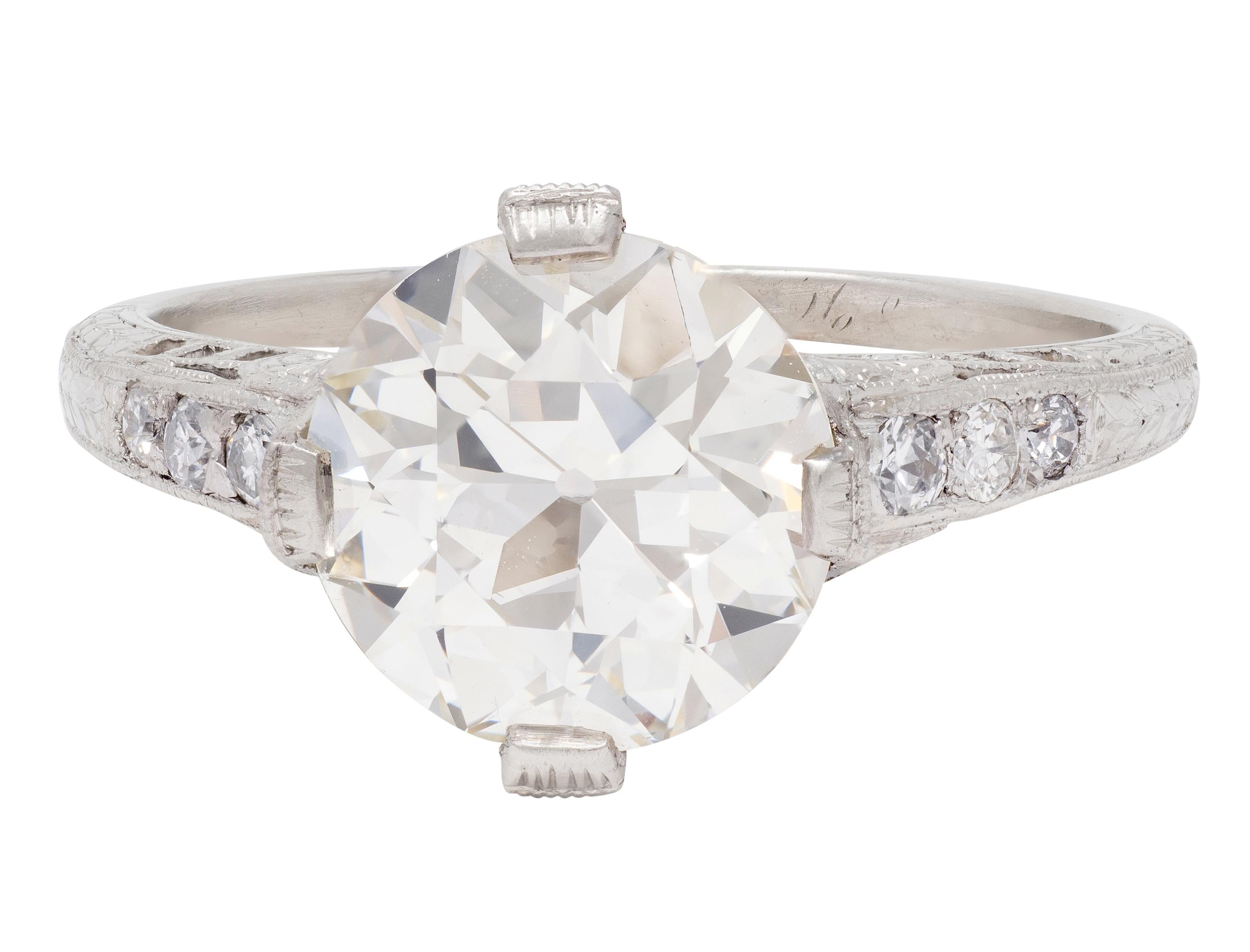 Art Deco 2.56 CTW Old Mine Diamond Platinum Vintage Wheat Engagement Ring