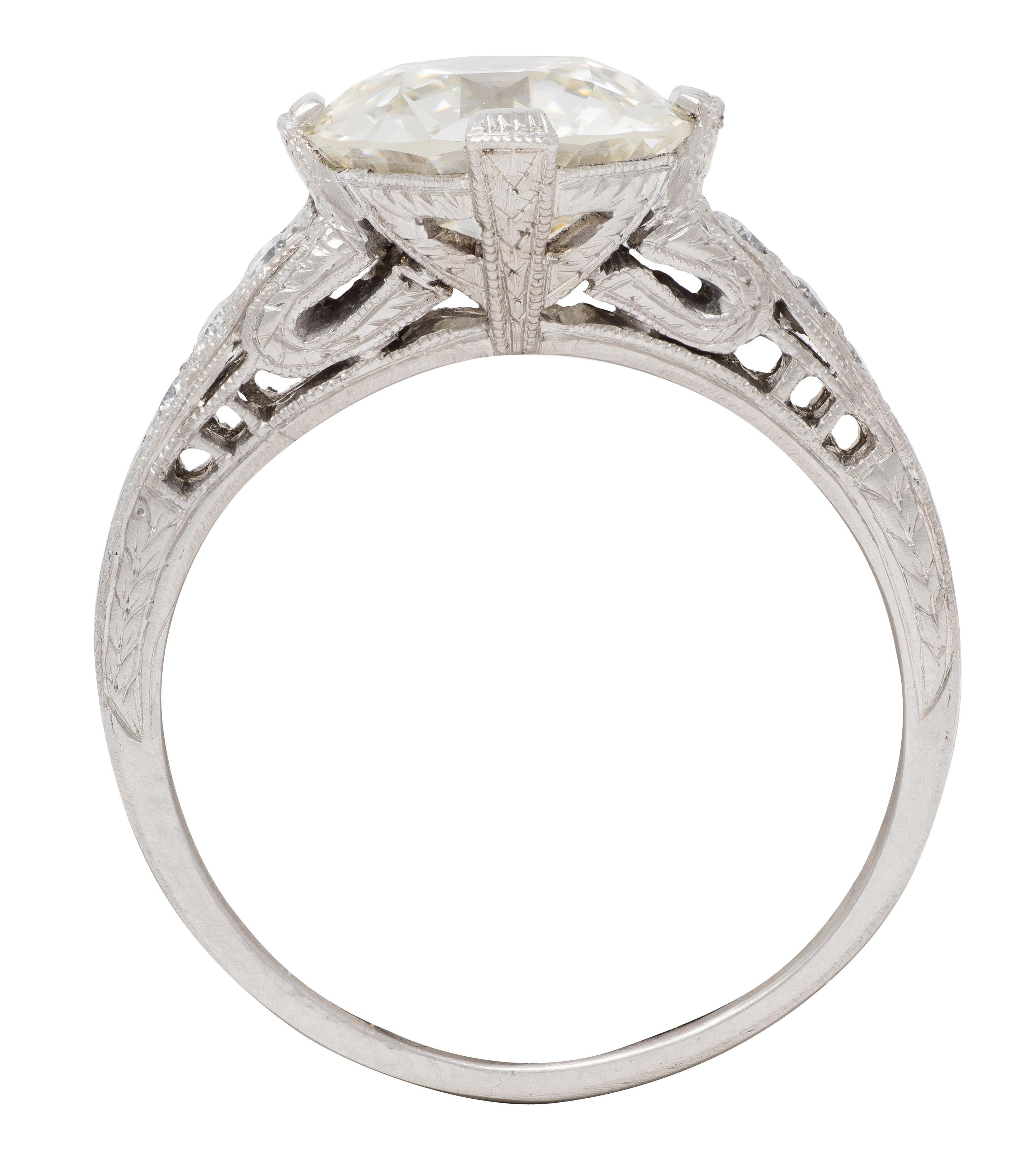 Art Deco 2.56 CTW Old Mine Diamond Platinum Vintage Wheat Engagement Ring