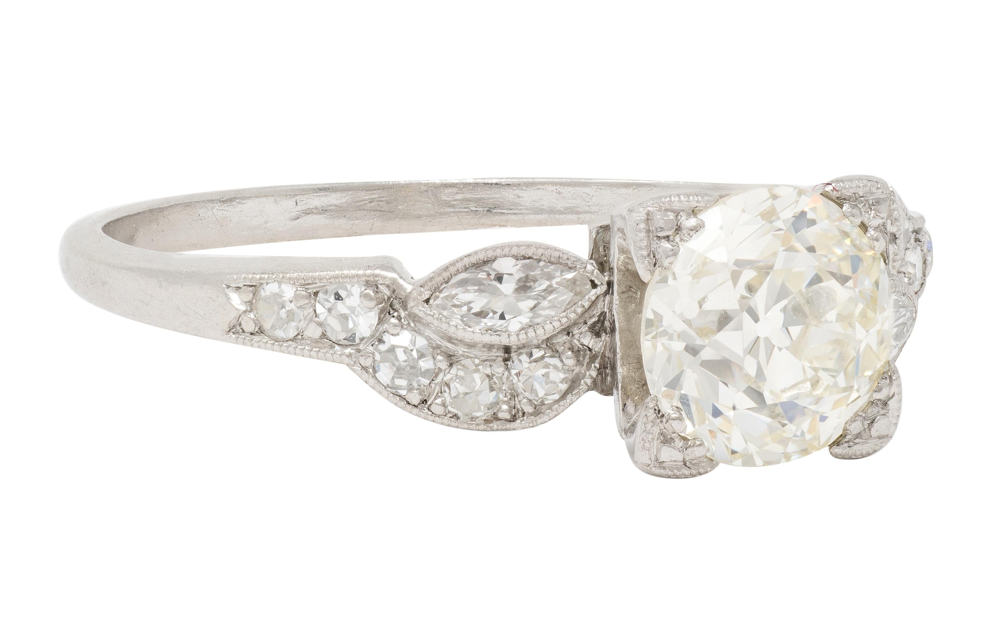 Art Deco Old European Cut Diamond Platinum Vintage Geometric Engagement Ring